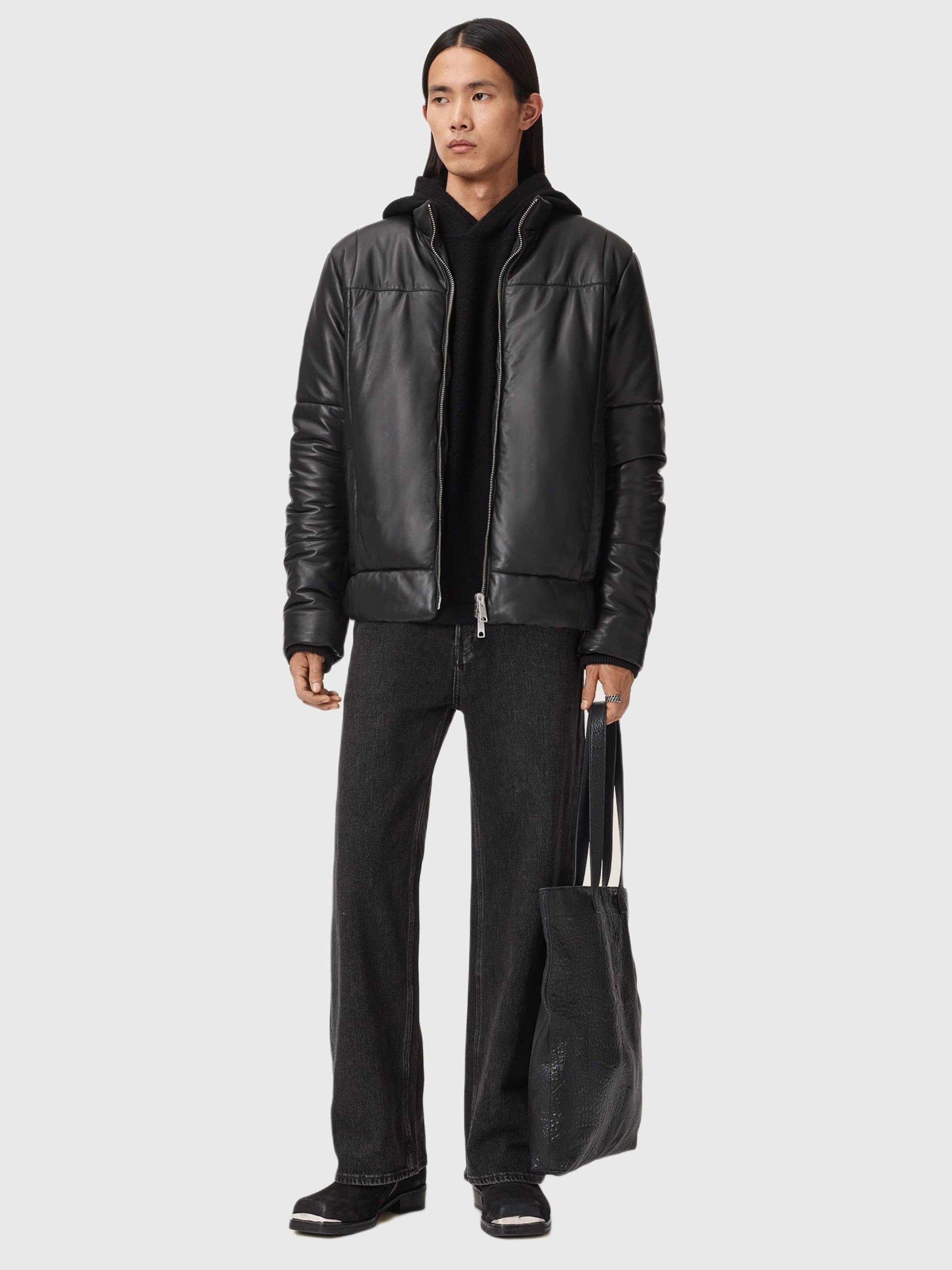 Product image 6 of 7, which shows AllSaints Furse Leather Puffer Jacket, Black, L