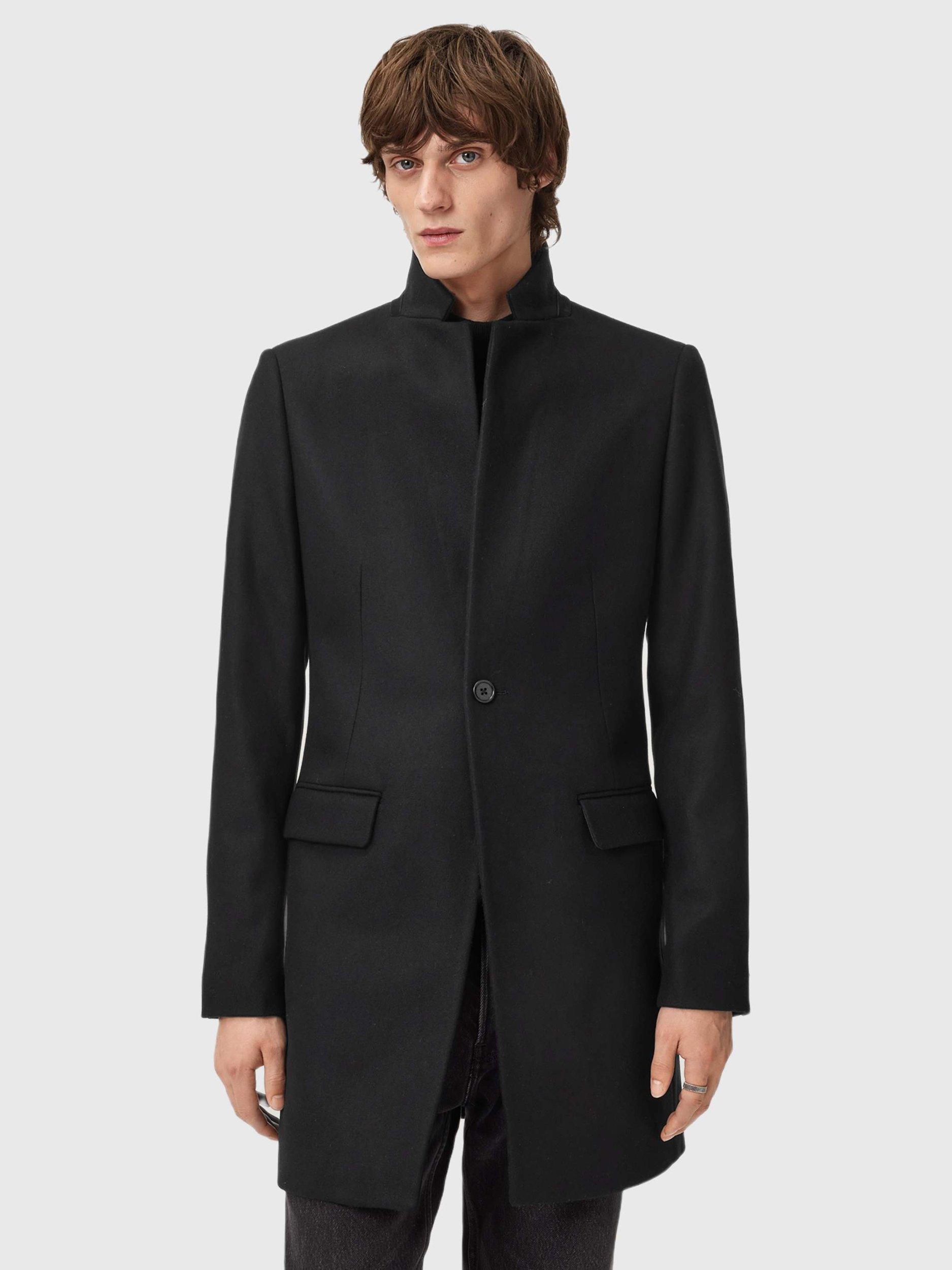 Product image 1 of 8, which shows AllSaints Haydon Wool Blend Overcoat, Black, 34R