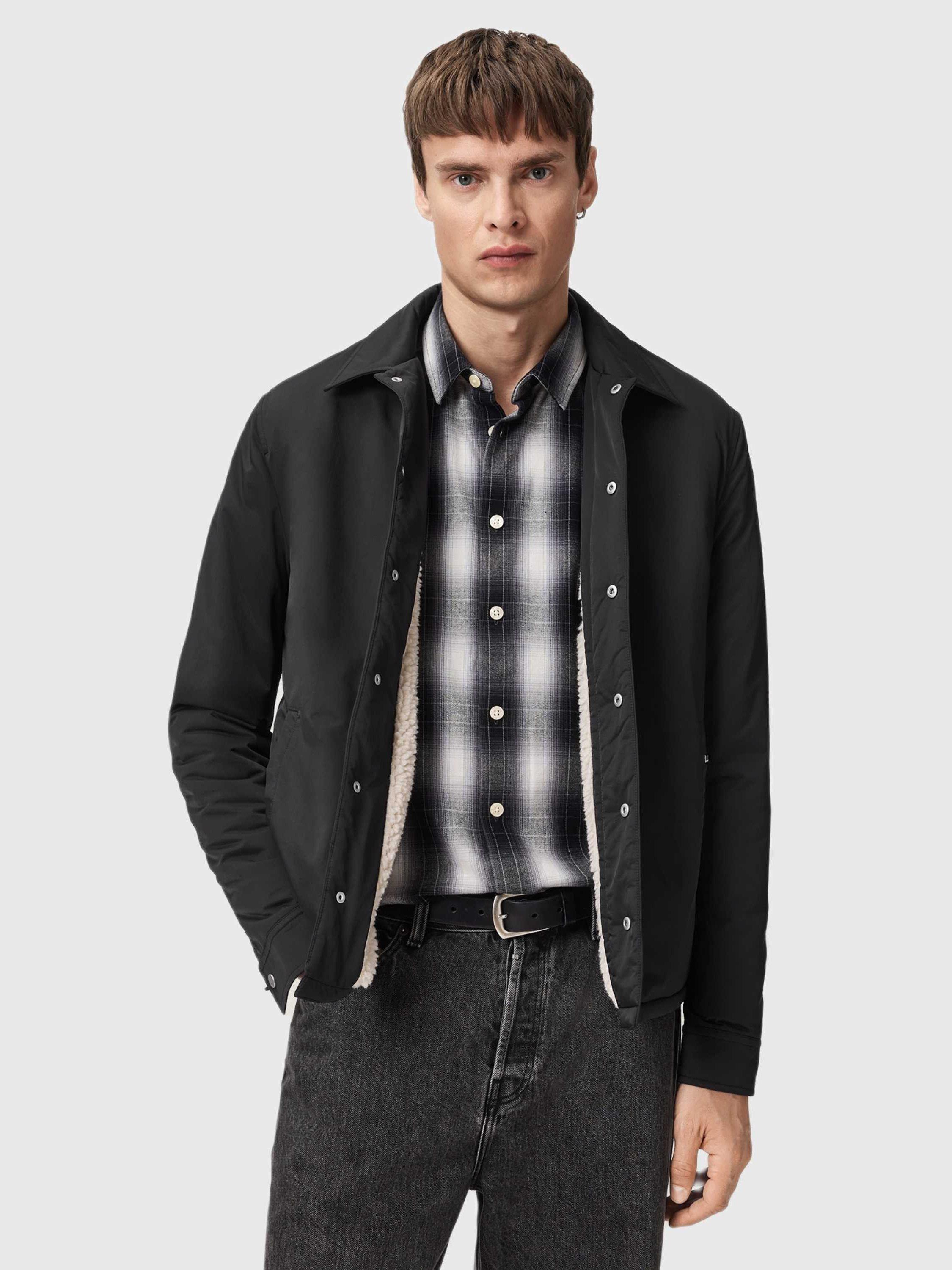 Product image 1 of 7, which shows AllSaints Longhaul Shacket, Black, L