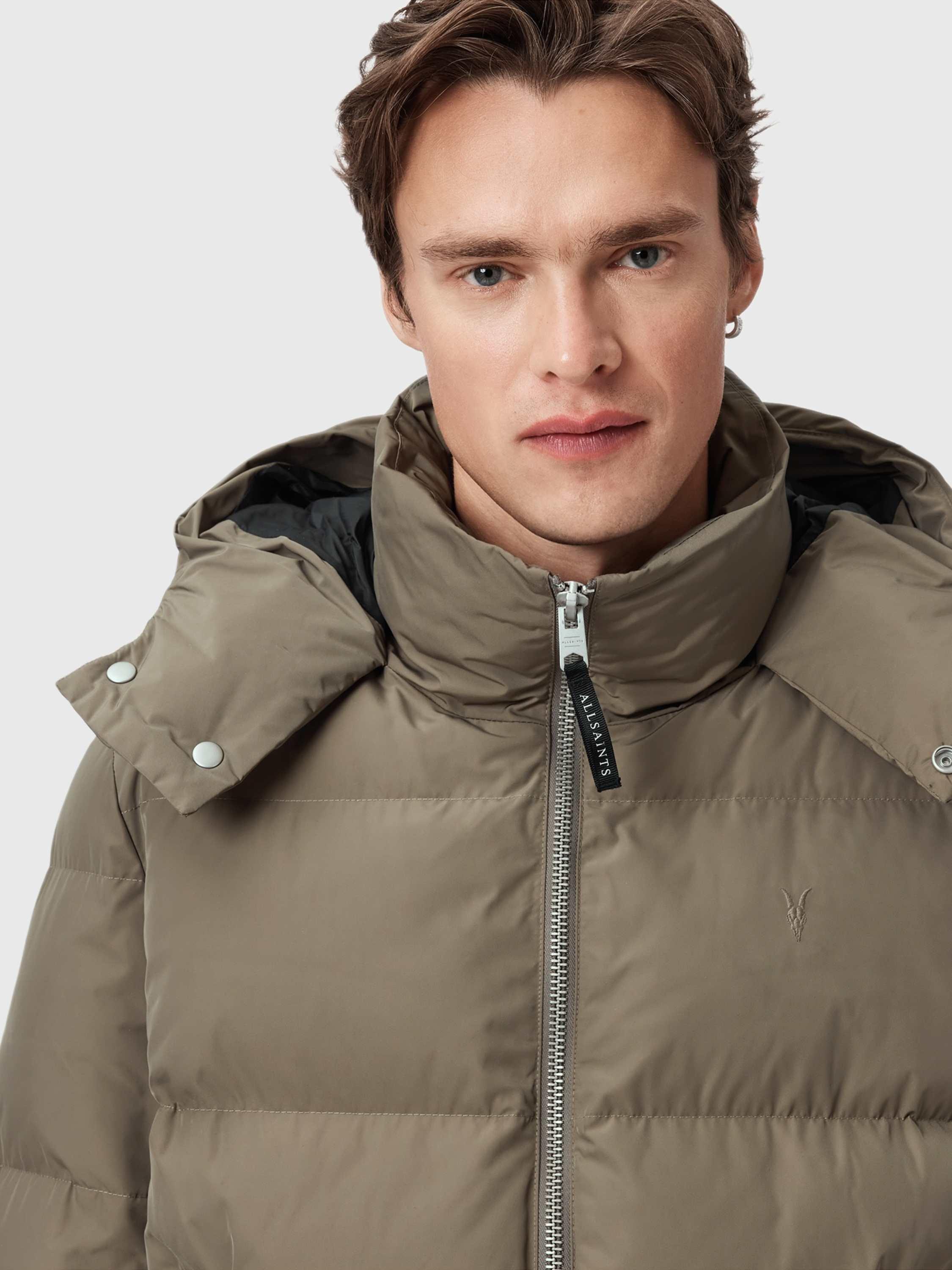 Product image 8 of 8, which shows AllSaints Marlo Relaxed Quilted Puffer Jacket, Gull Brown, L