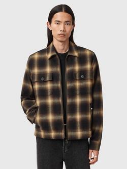 AllSaints Mathers Cotton Blend Relaxed Checked Shacket, Trail Brown, Trail Brown
