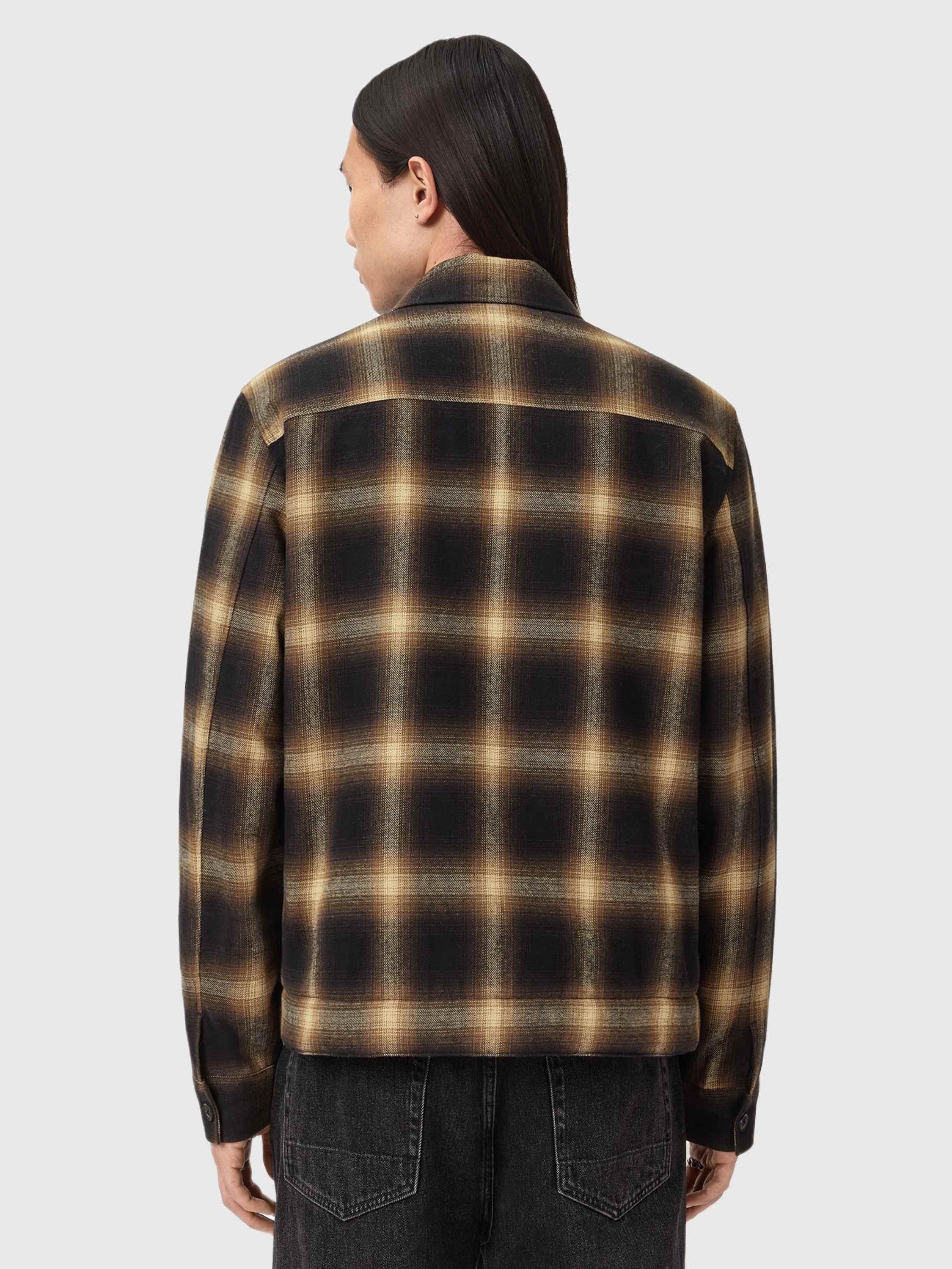 Product image 2 of 9, which shows AllSaints Mathers Cotton Blend Relaxed Checked Shacket, Trail Brown, L