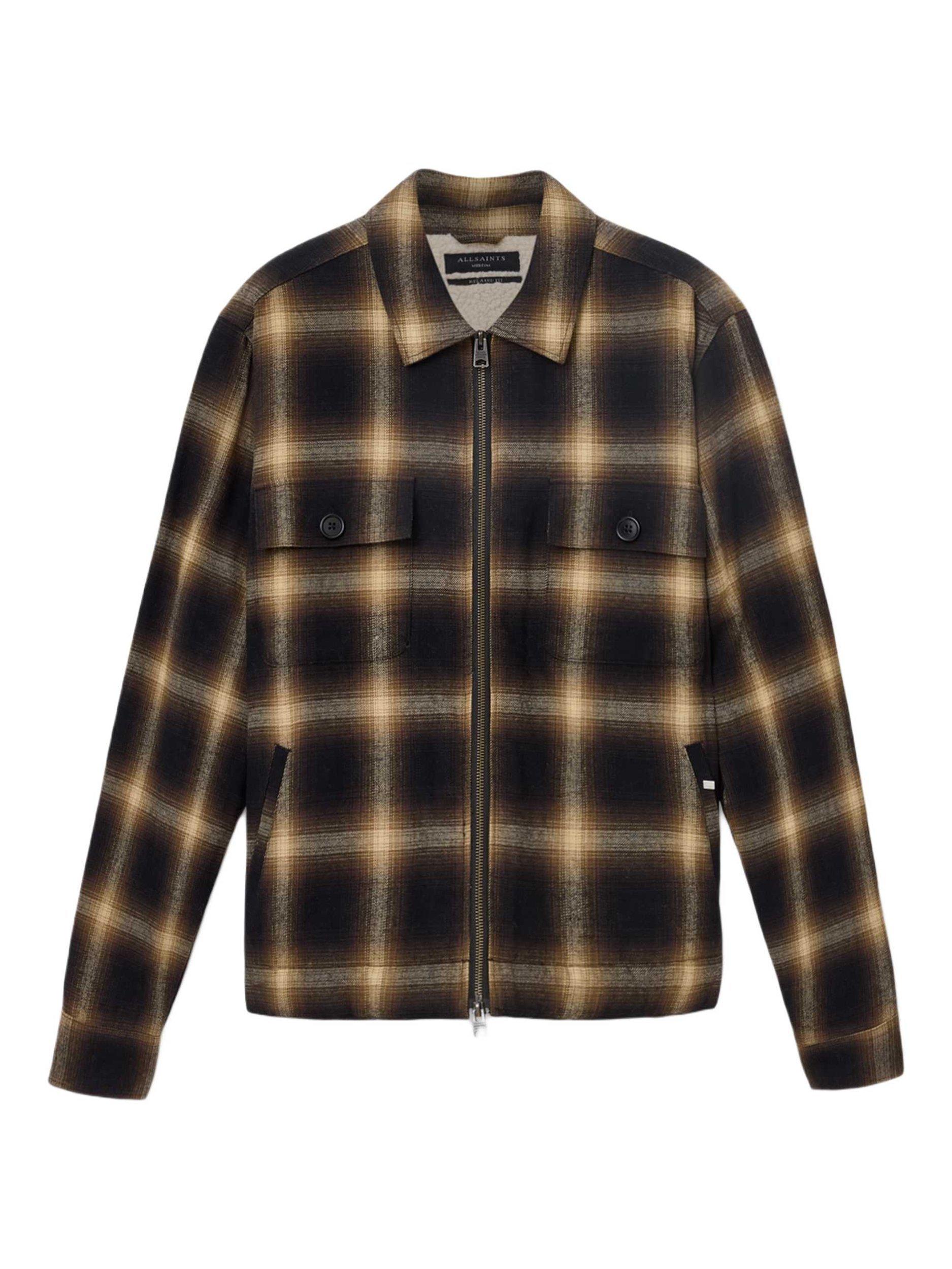 Product image 4 of 9, which shows AllSaints Mathers Cotton Blend Relaxed Checked Shacket, Trail Brown, L