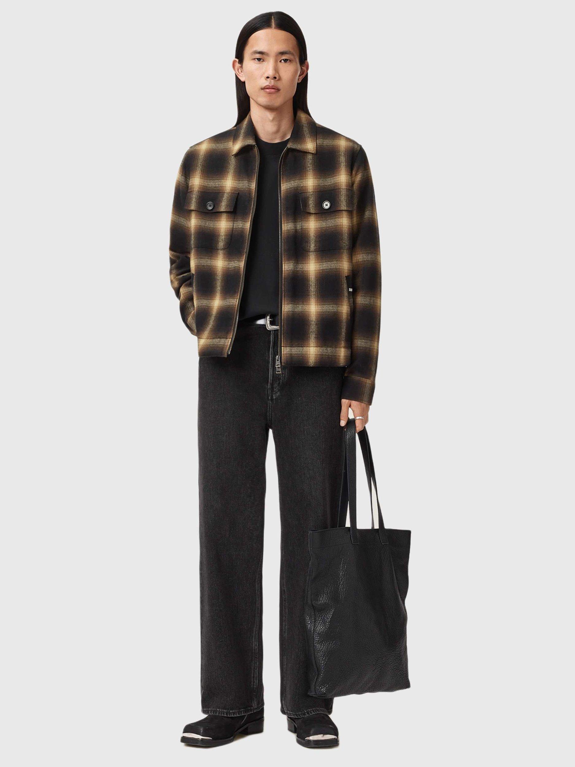 Product image 7 of 9, which shows AllSaints Mathers Cotton Blend Relaxed Checked Shacket, Trail Brown, L