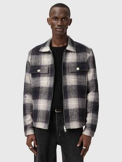 AllSaints Matheson Organic Cotton Shacket, Black/Off White