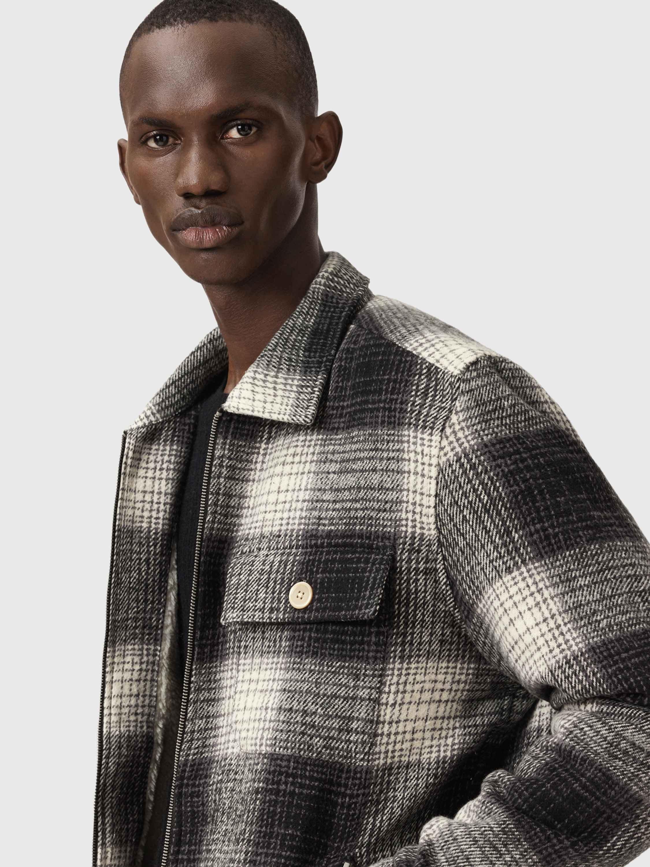 Product image 5 of 7, which shows AllSaints Matheson Organic Cotton Shacket, Black/Off White, XS