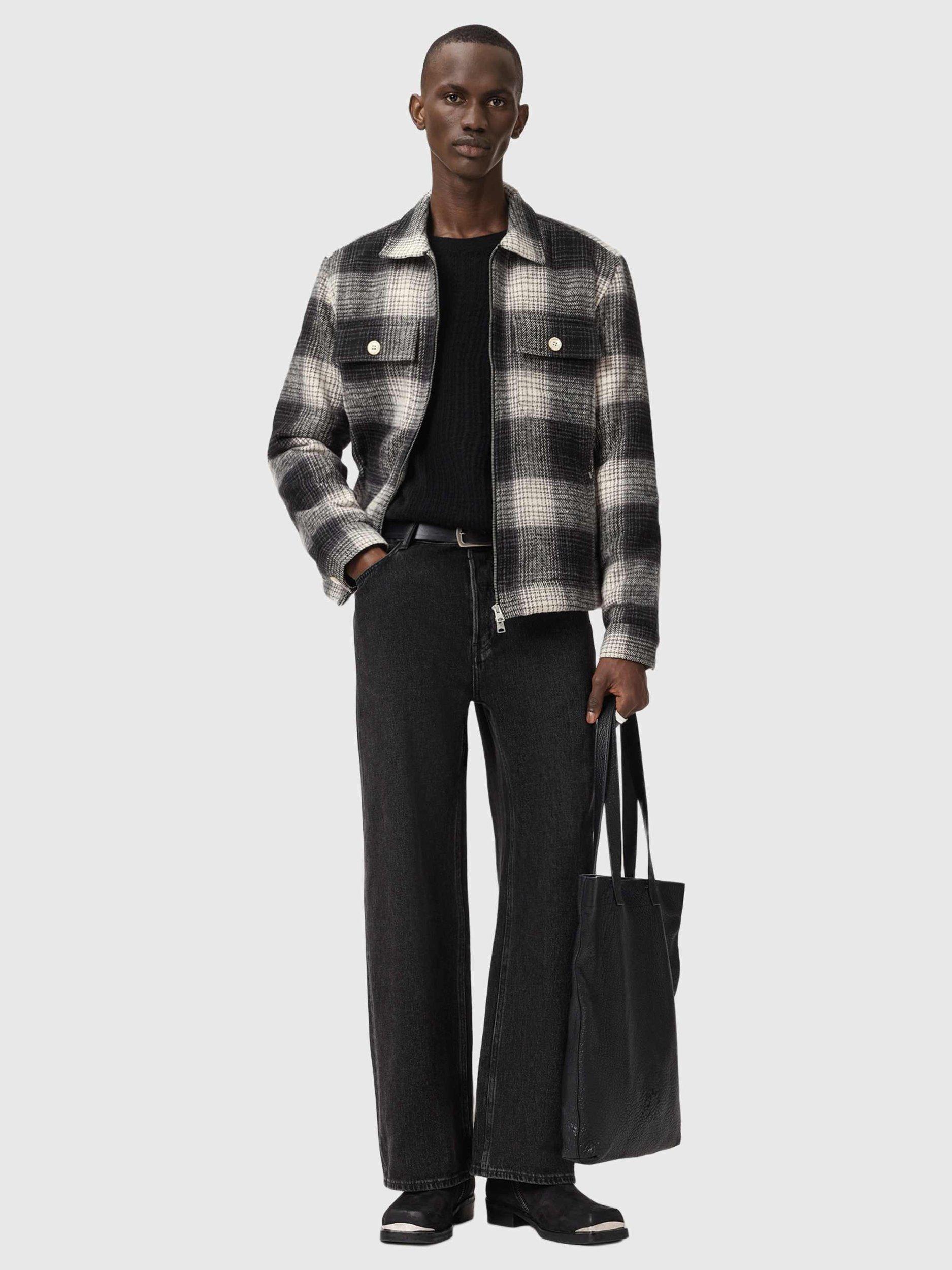 Product image 6 of 7, which shows AllSaints Matheson Organic Cotton Shacket, Black/Off White, XS