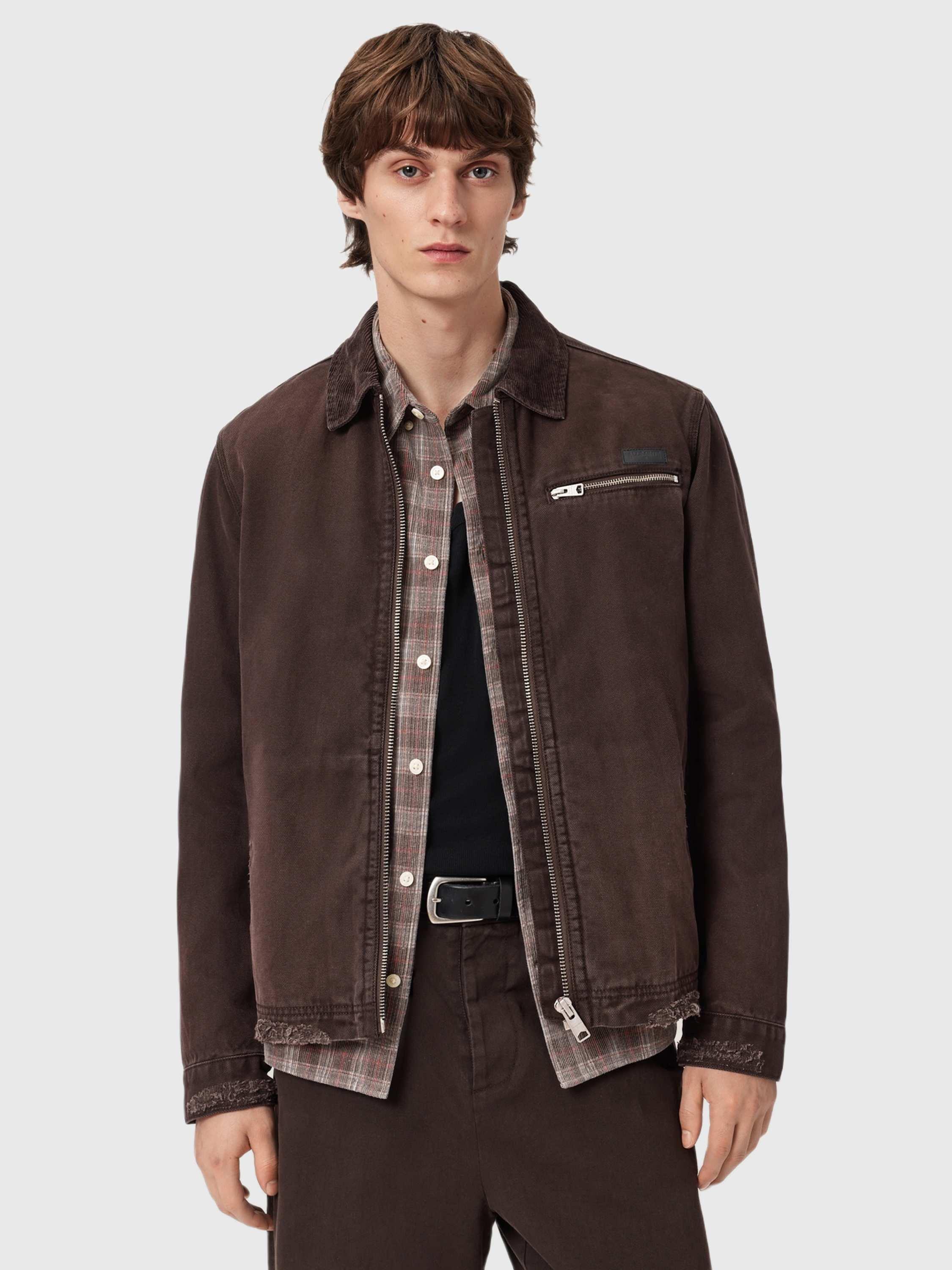Product image 1 of 7, which shows AllSaints Rothwell Boxy Fit Utility Jacket, Birch Brown, L