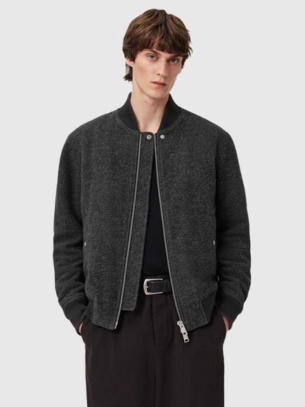 AllSaints Saku Wool Blend Bomber Jacket, Grey Charcoal
