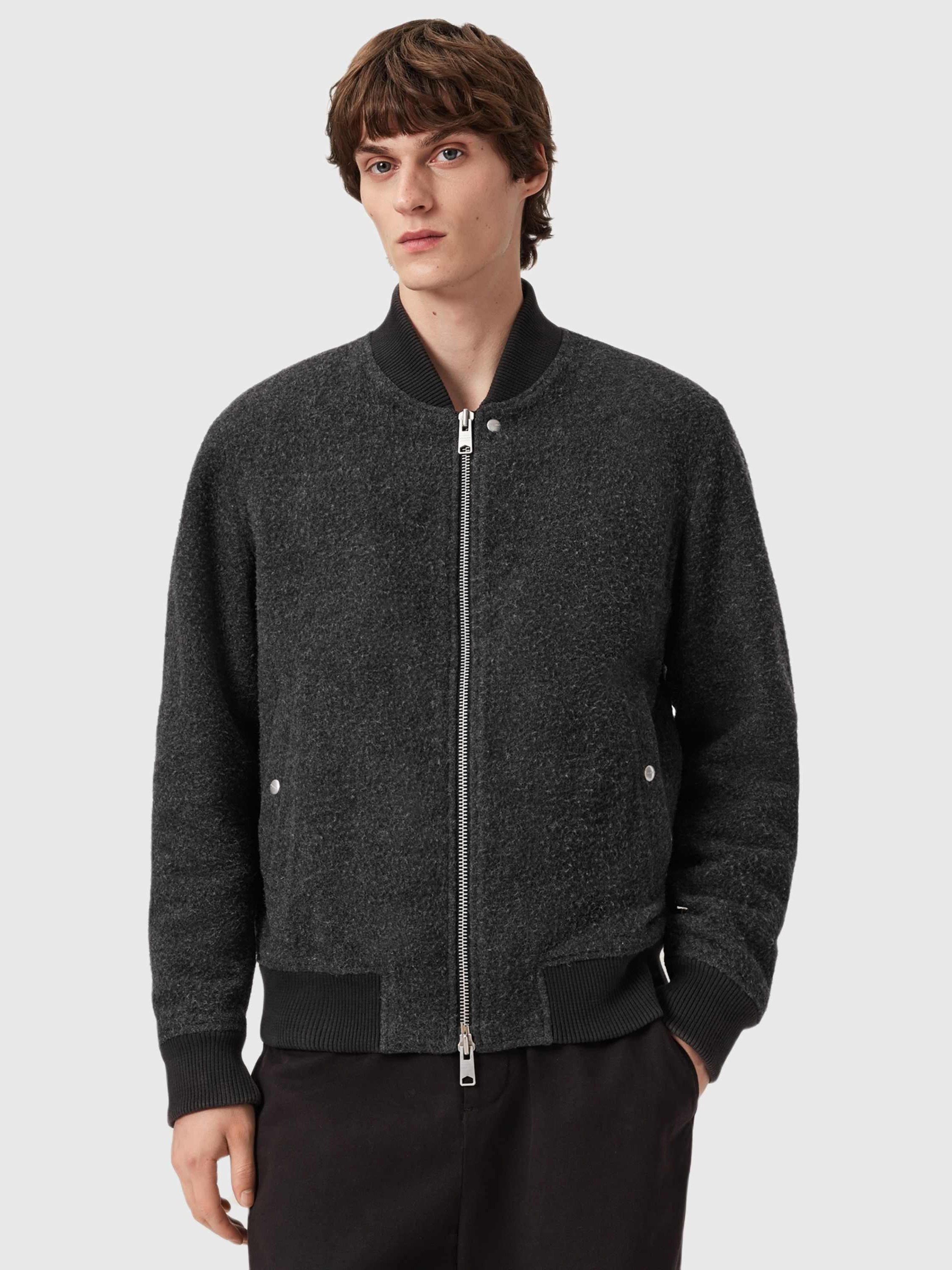 Product image 5 of 8, which shows AllSaints Saku Wool Blend Bomber Jacket, Grey Charcoal, L