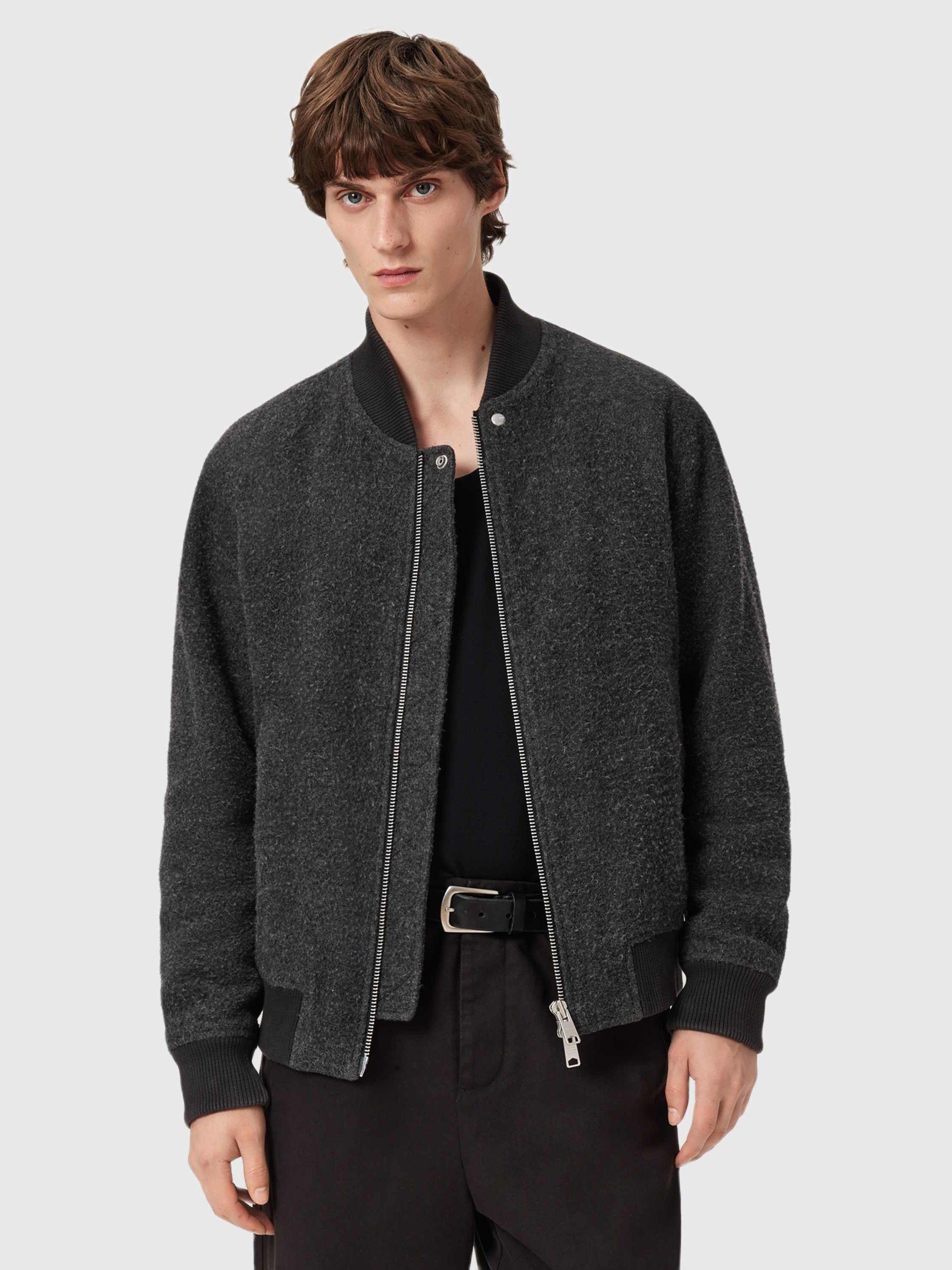 Product image 8 of 8, which shows AllSaints Saku Wool Blend Bomber Jacket, Grey Charcoal, L
