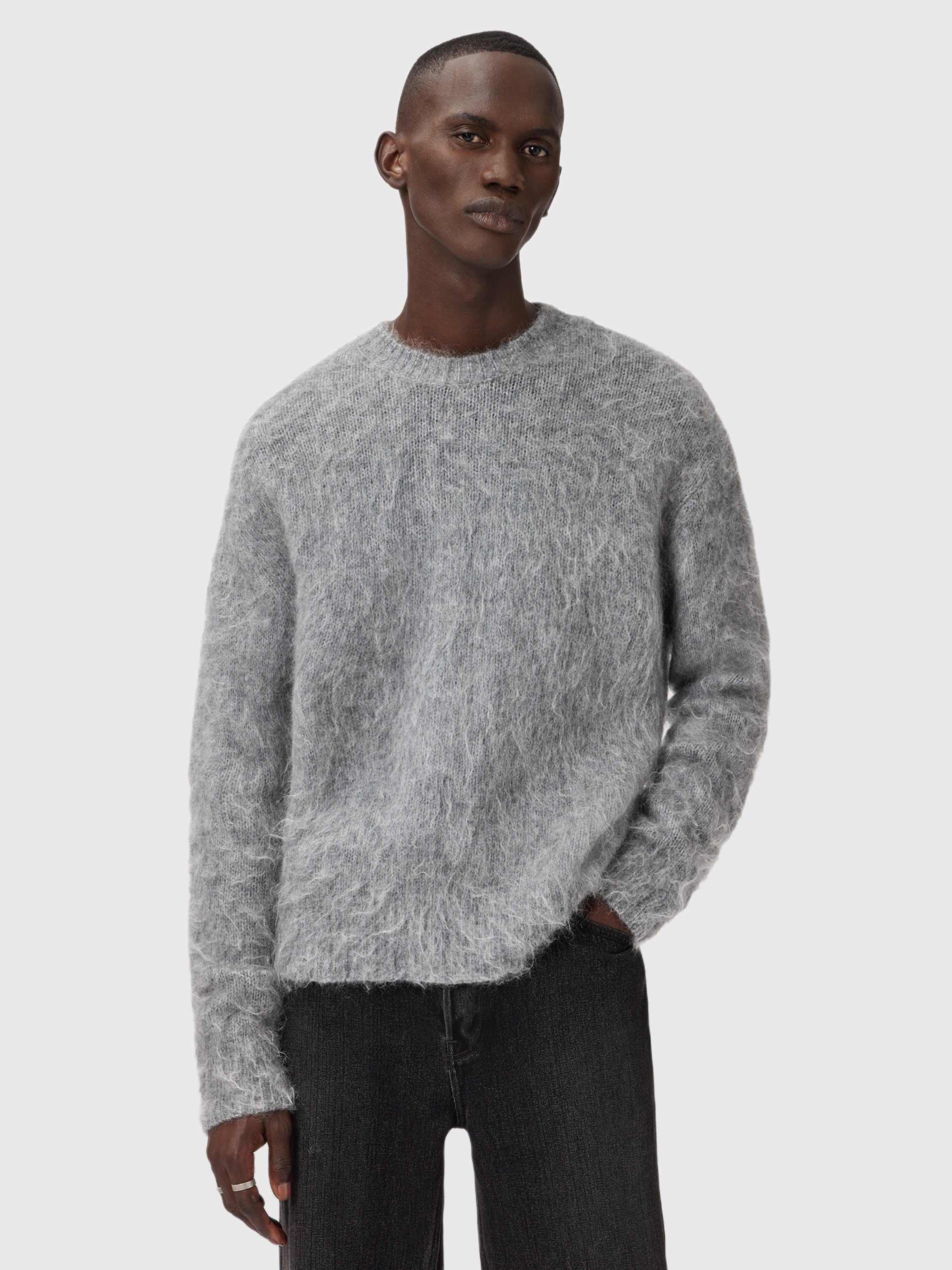 Product image 1 of 8, which shows AllSaints Coby Wool Mohair Blend Knit Jumper, Grey Marl, XL