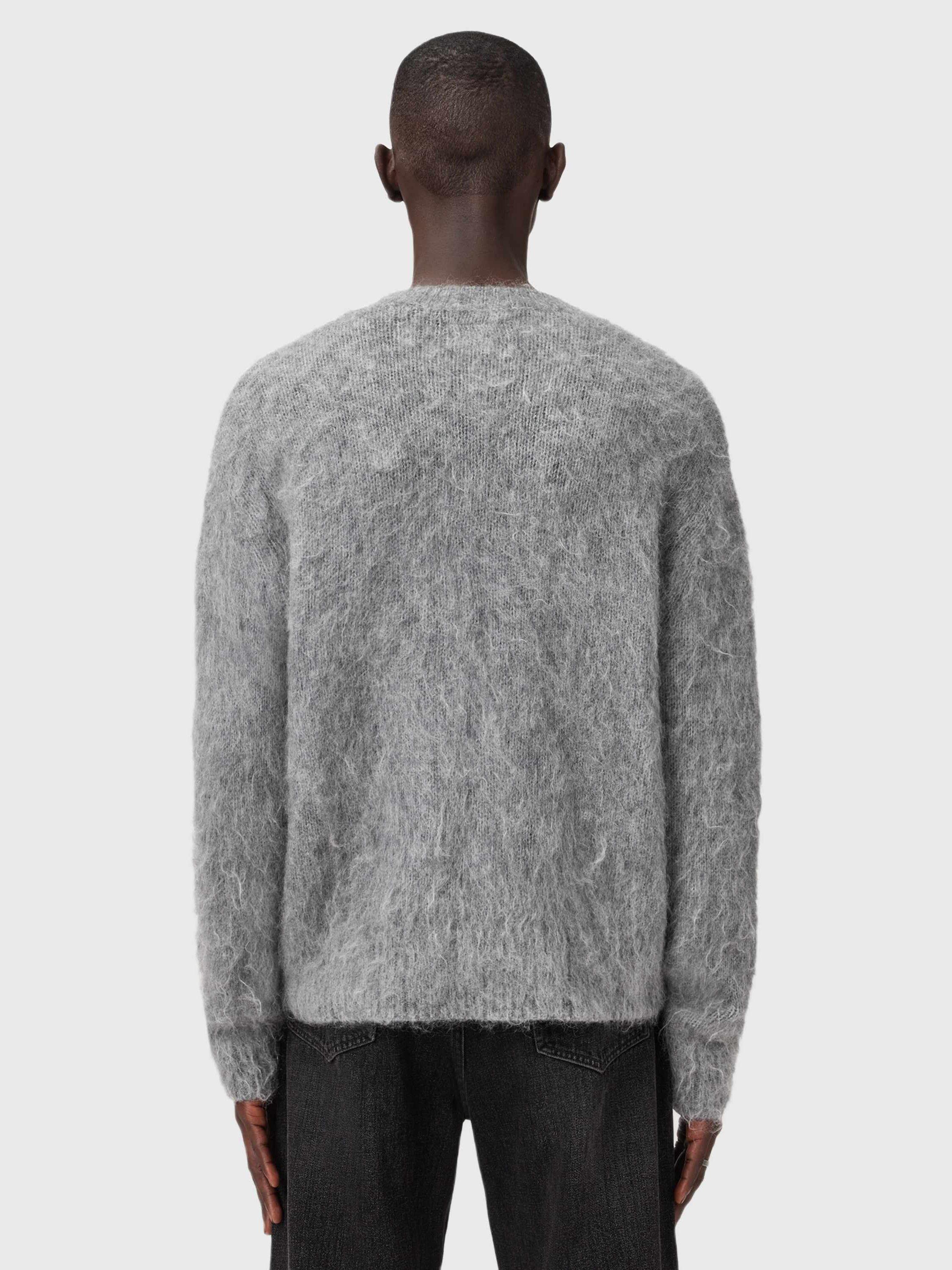 Product image 2 of 8, which shows AllSaints Coby Wool Mohair Blend Knit Jumper, Grey Marl, XL