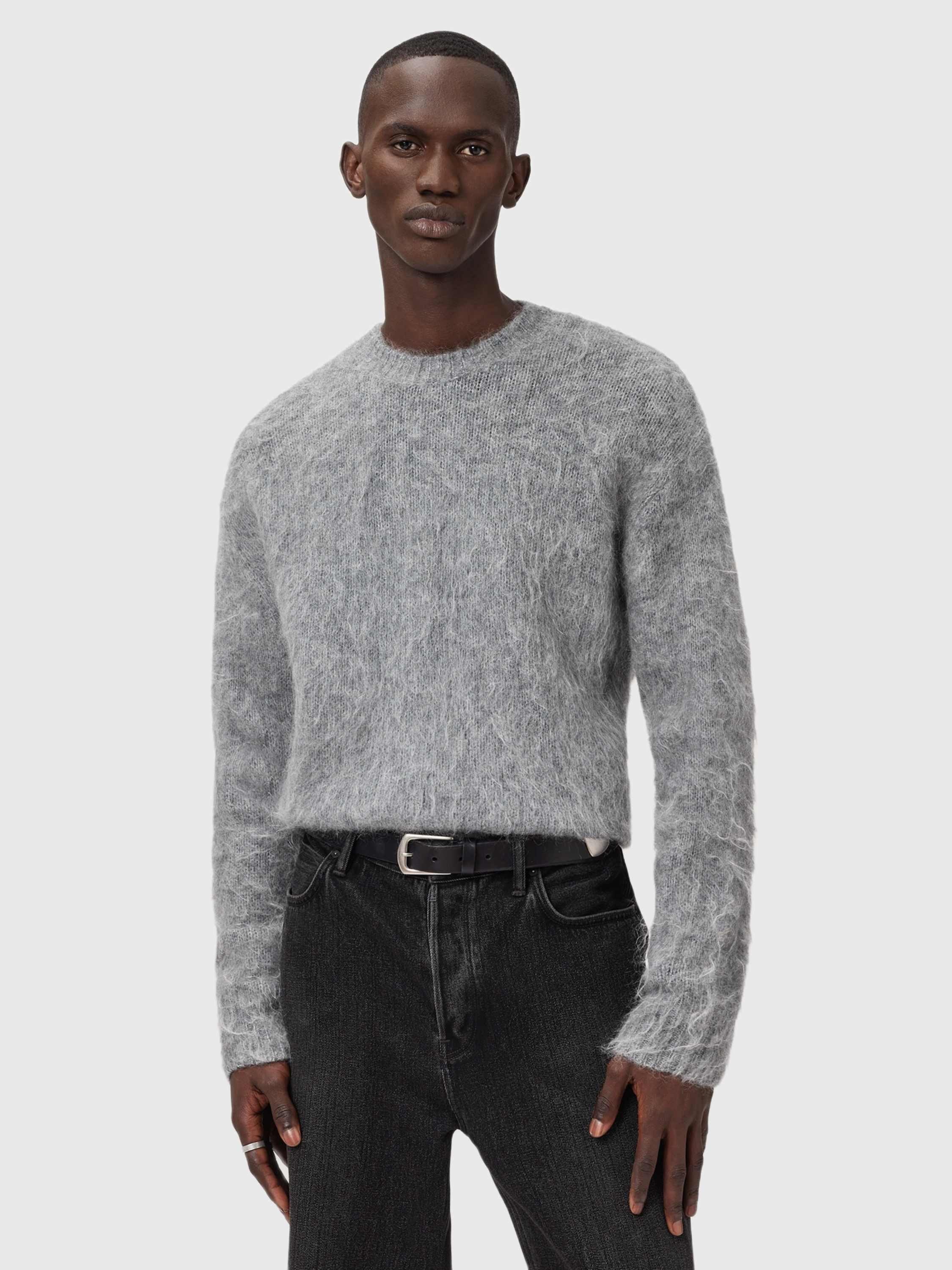 Product image 7 of 8, which shows AllSaints Coby Wool Mohair Blend Knit Jumper, Grey Marl, XL