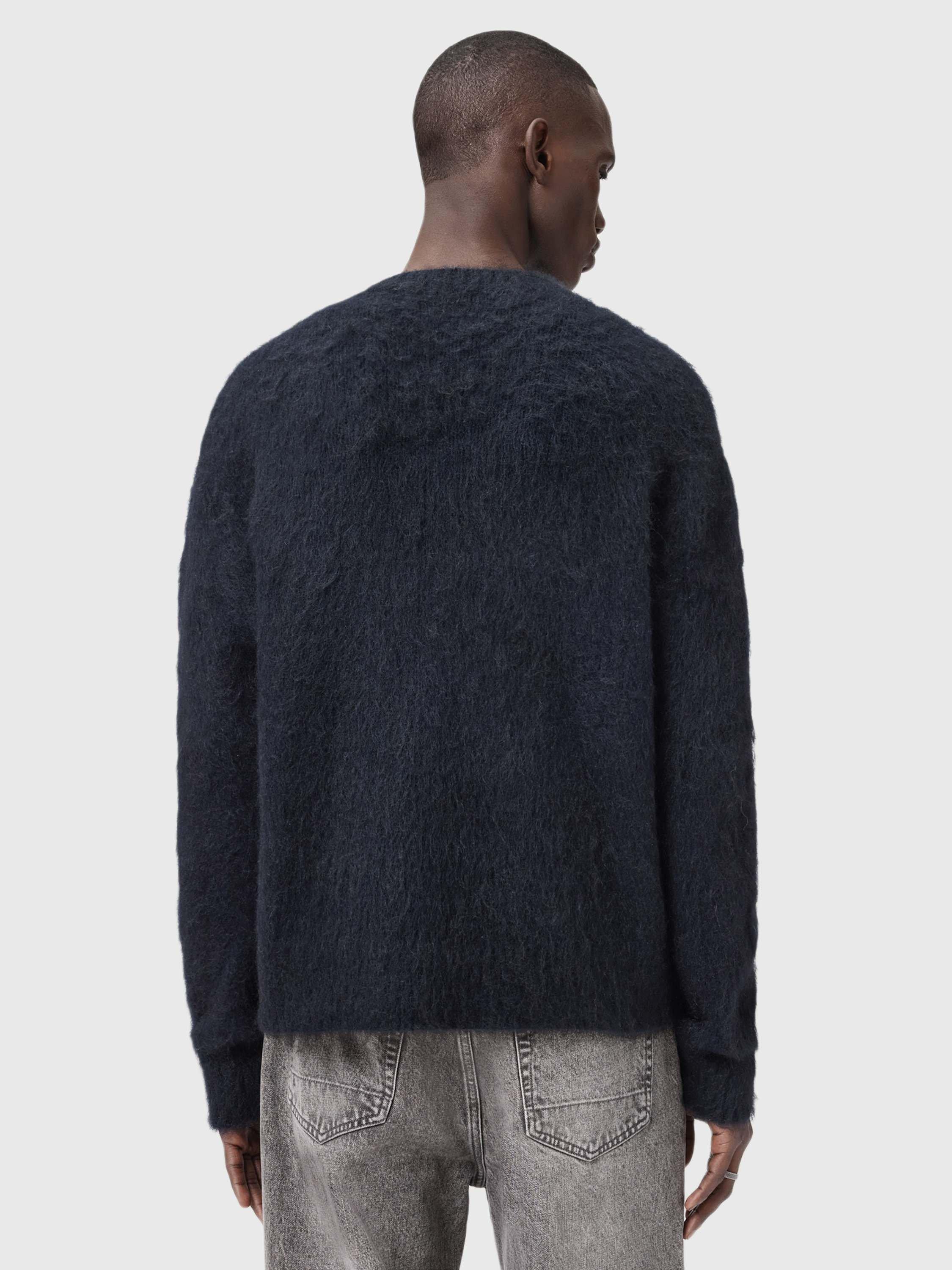 Product image 2 of 8, which shows AllSaints Coby Wool Mohair Blend Knit Jumper, Blue Ink, XS