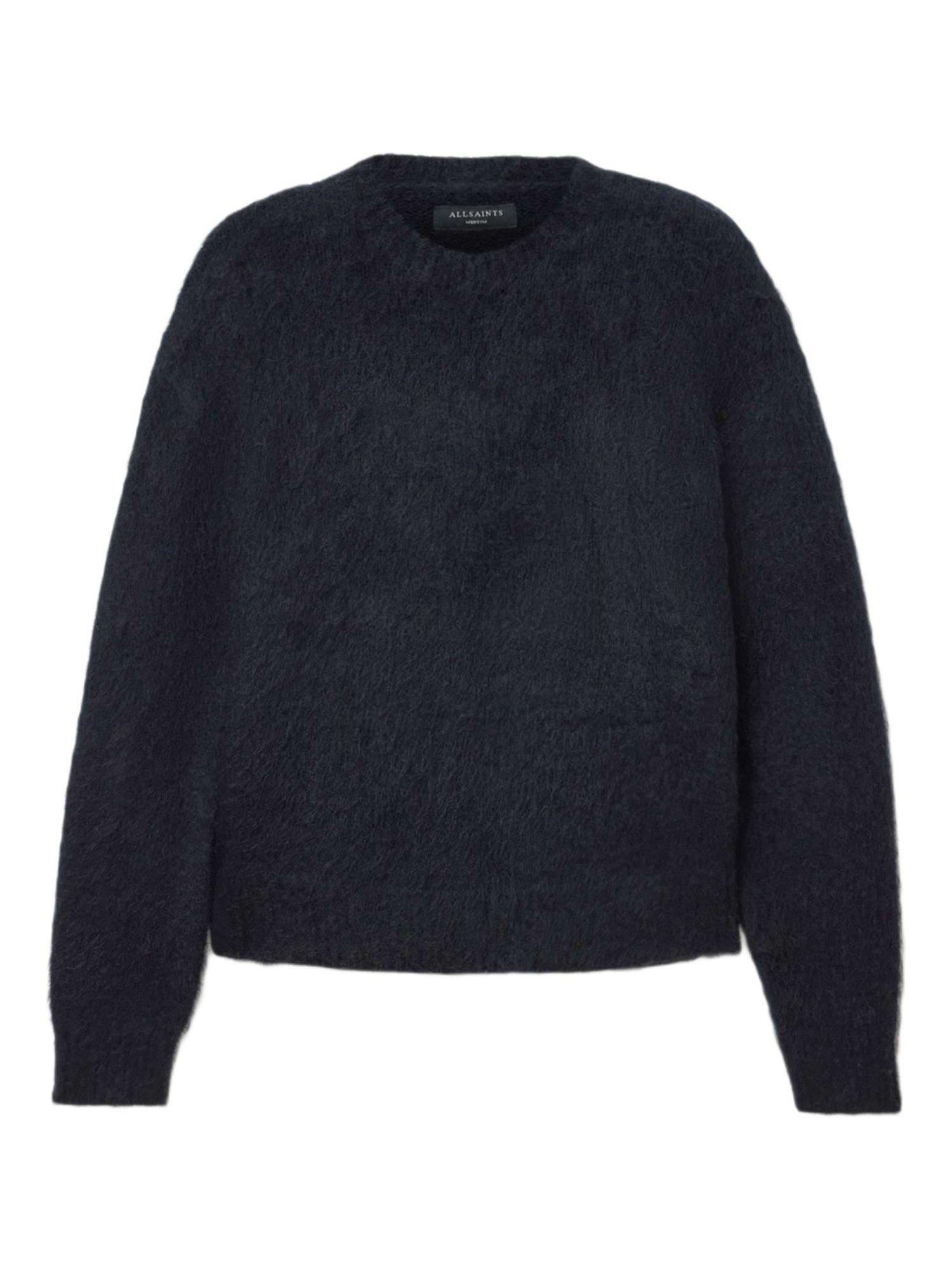 Product image 4 of 8, which shows AllSaints Coby Wool Mohair Blend Knit Jumper, Blue Ink, XS