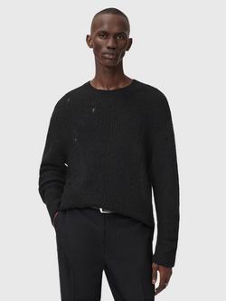 AllSaints Edgin Distressed Ladder Crewneck Knitted Jumper, Black