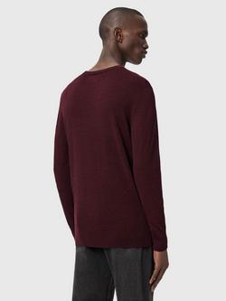 AllSaints Mode Merino Crew Neck Jumper, Green Mid - view 2, Bronzed Red
