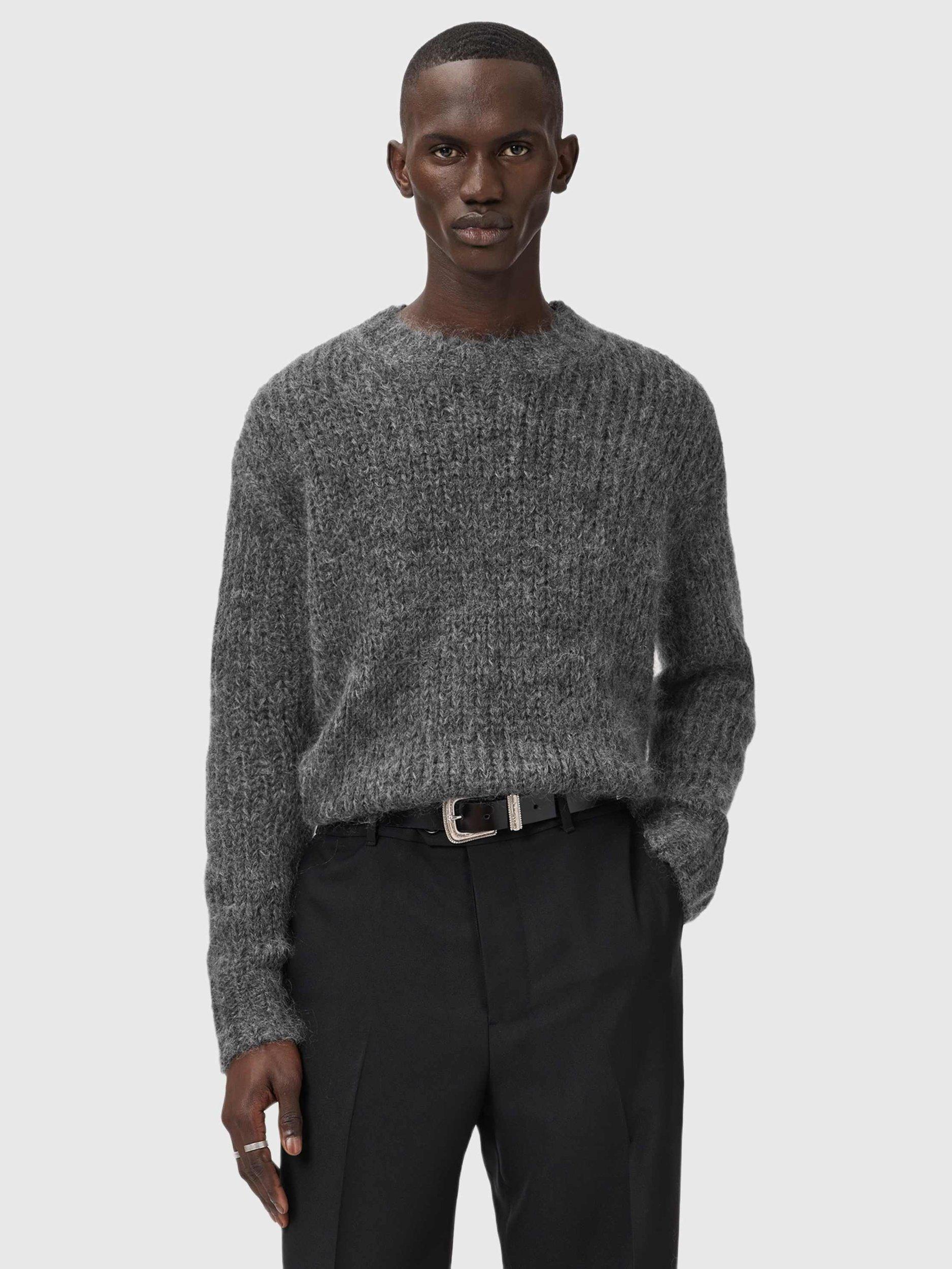 Product image 1 of 8, which shows AllSaints Myles Wool Mohair Blend Oversized Jumper, Grey Charcoal, M