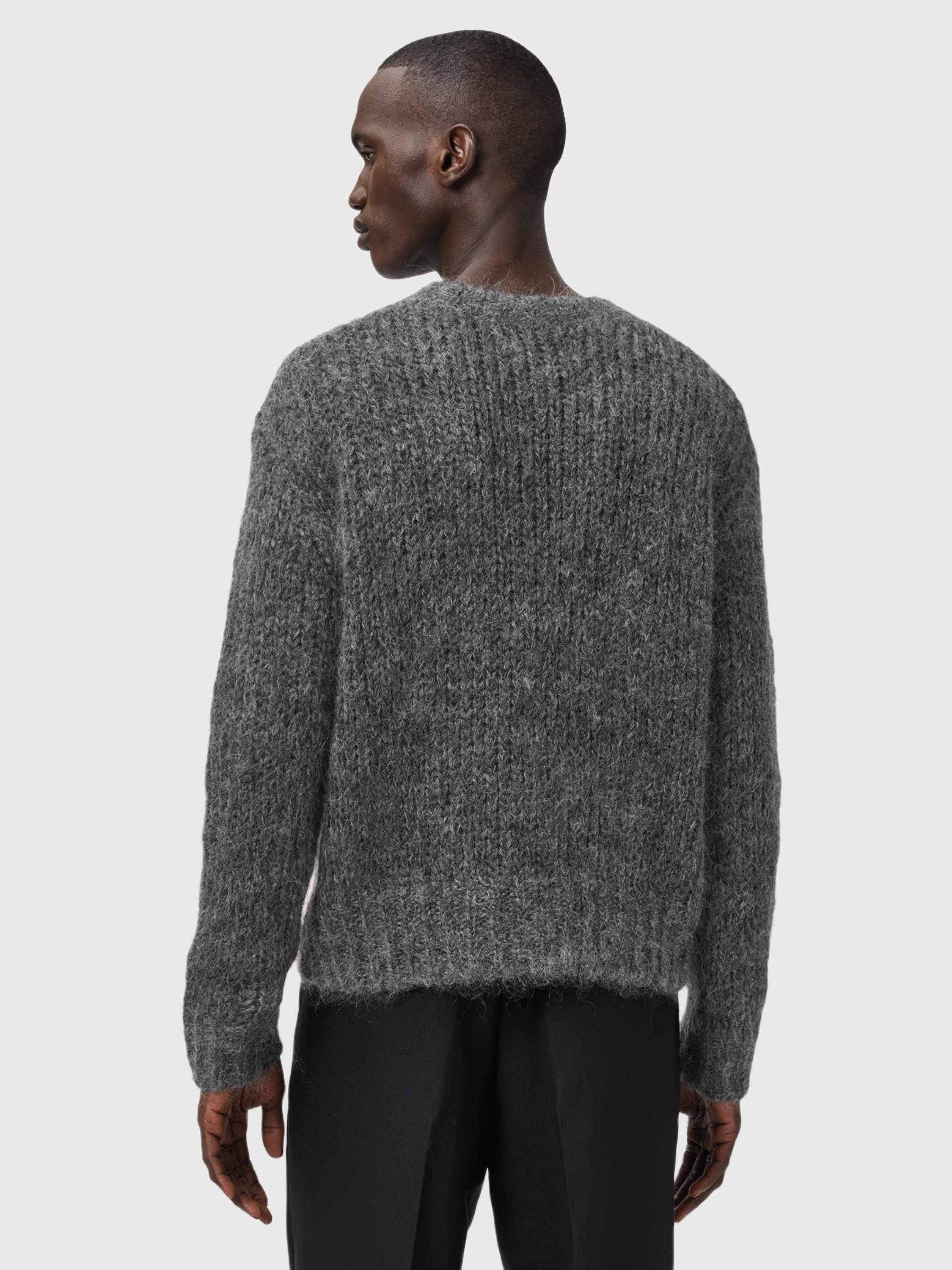 Product image 2 of 8, which shows AllSaints Myles Wool Mohair Blend Oversized Jumper, Grey Charcoal, M
