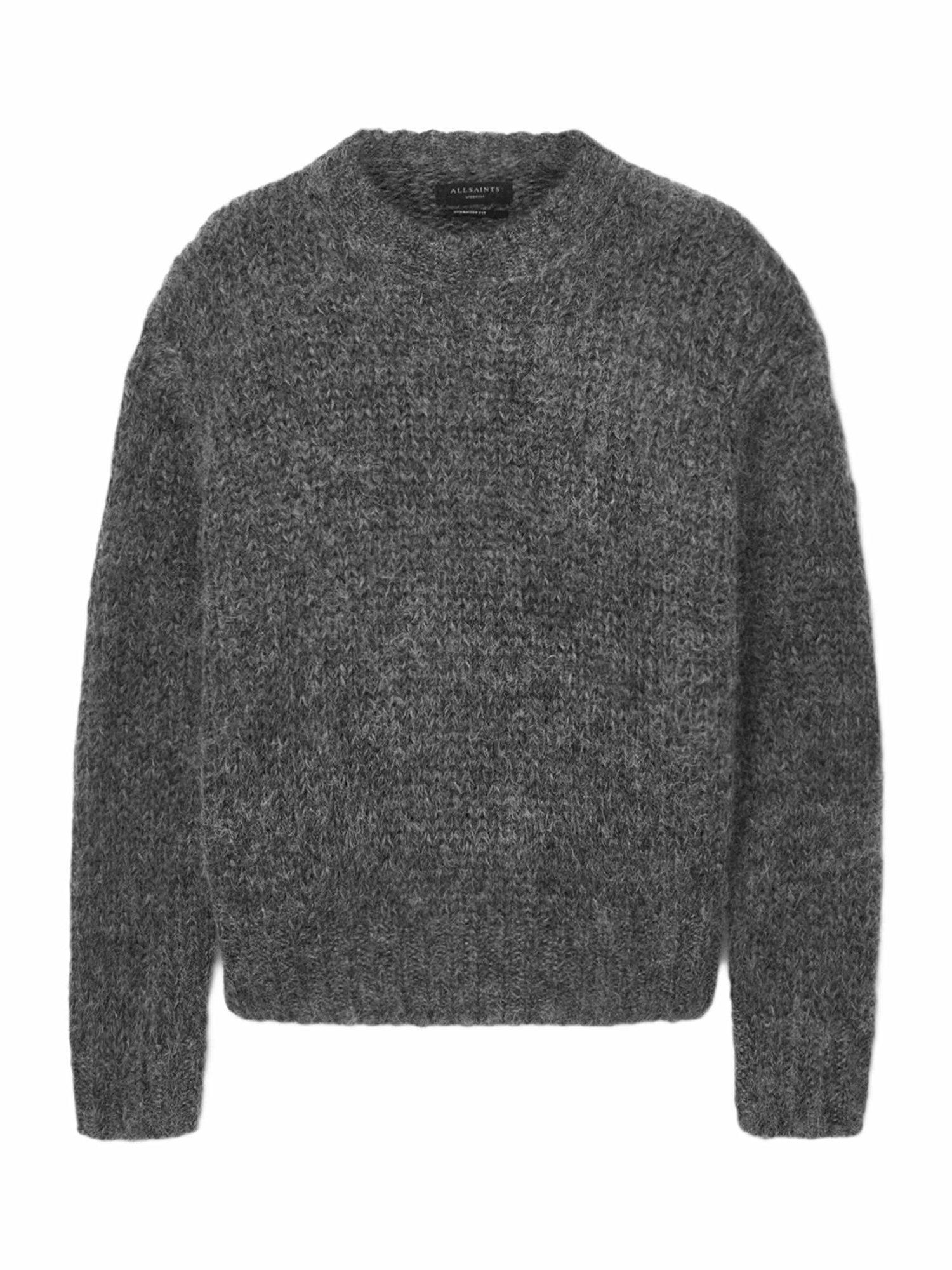 Product image 4 of 8, which shows AllSaints Myles Wool Mohair Blend Oversized Jumper, Grey Charcoal, M