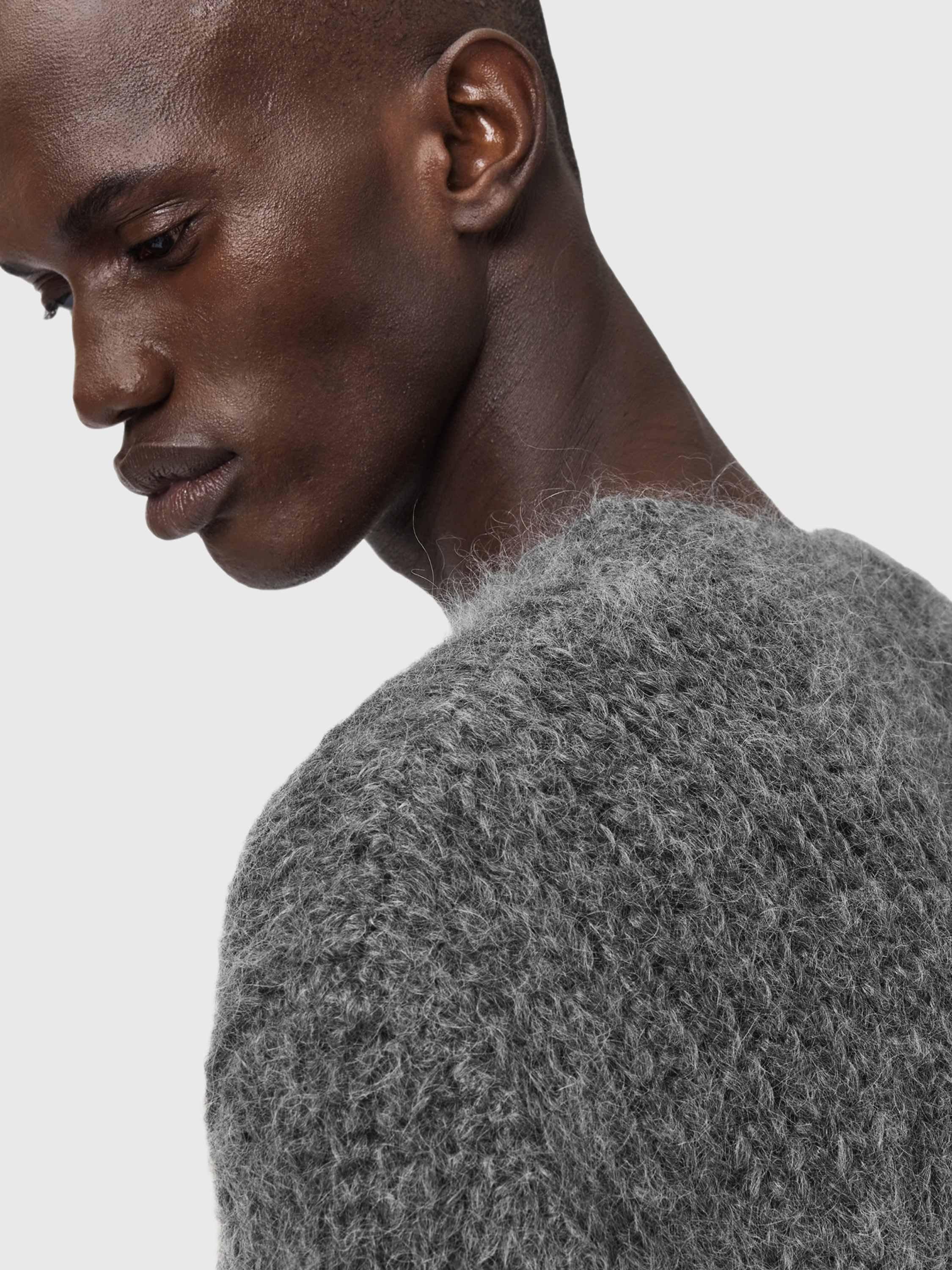 Product image 5 of 8, which shows AllSaints Myles Wool Mohair Blend Oversized Jumper, Grey Charcoal, M
