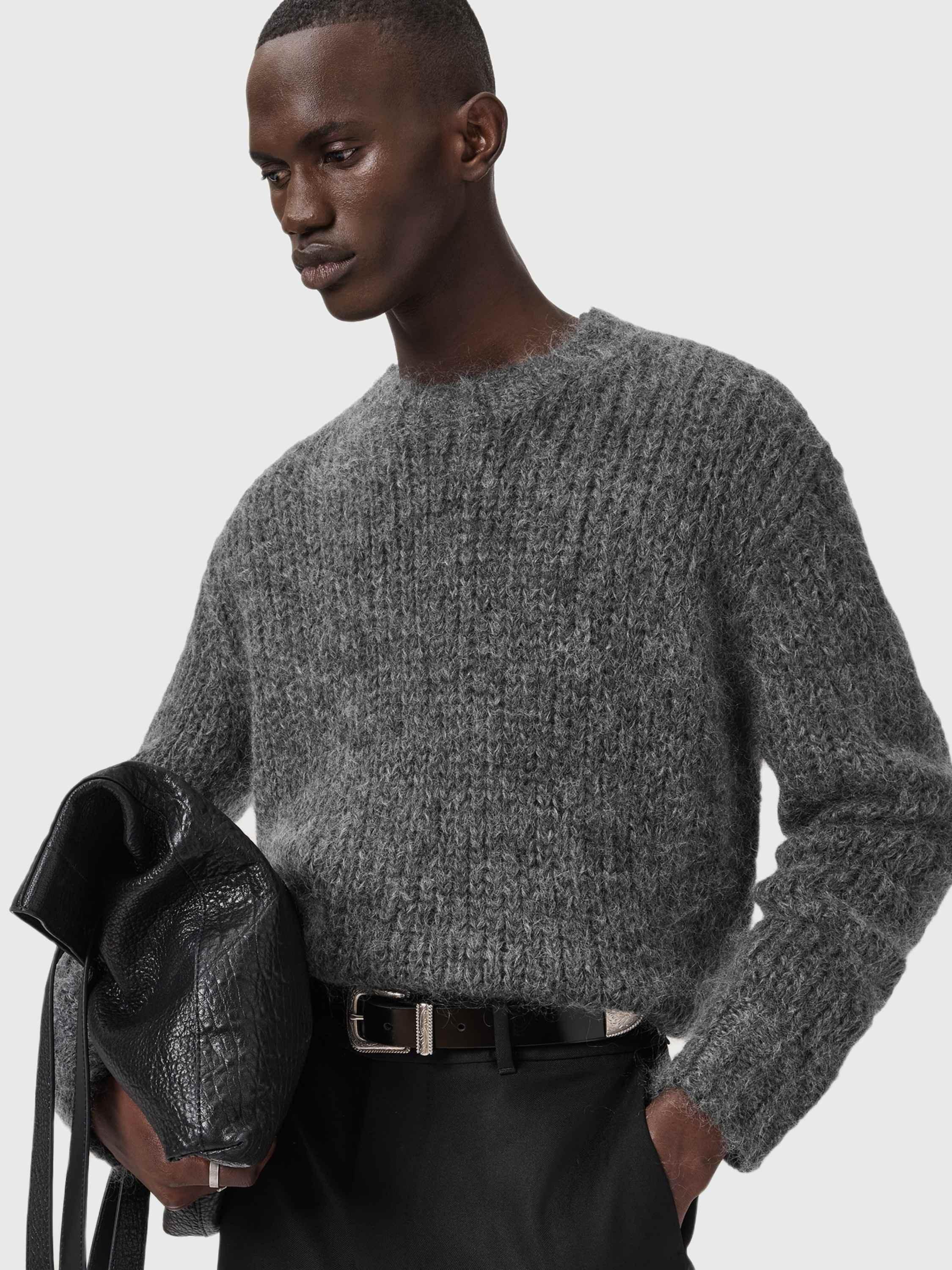 Product image 7 of 8, which shows AllSaints Myles Wool Mohair Blend Oversized Jumper, Grey Charcoal, M