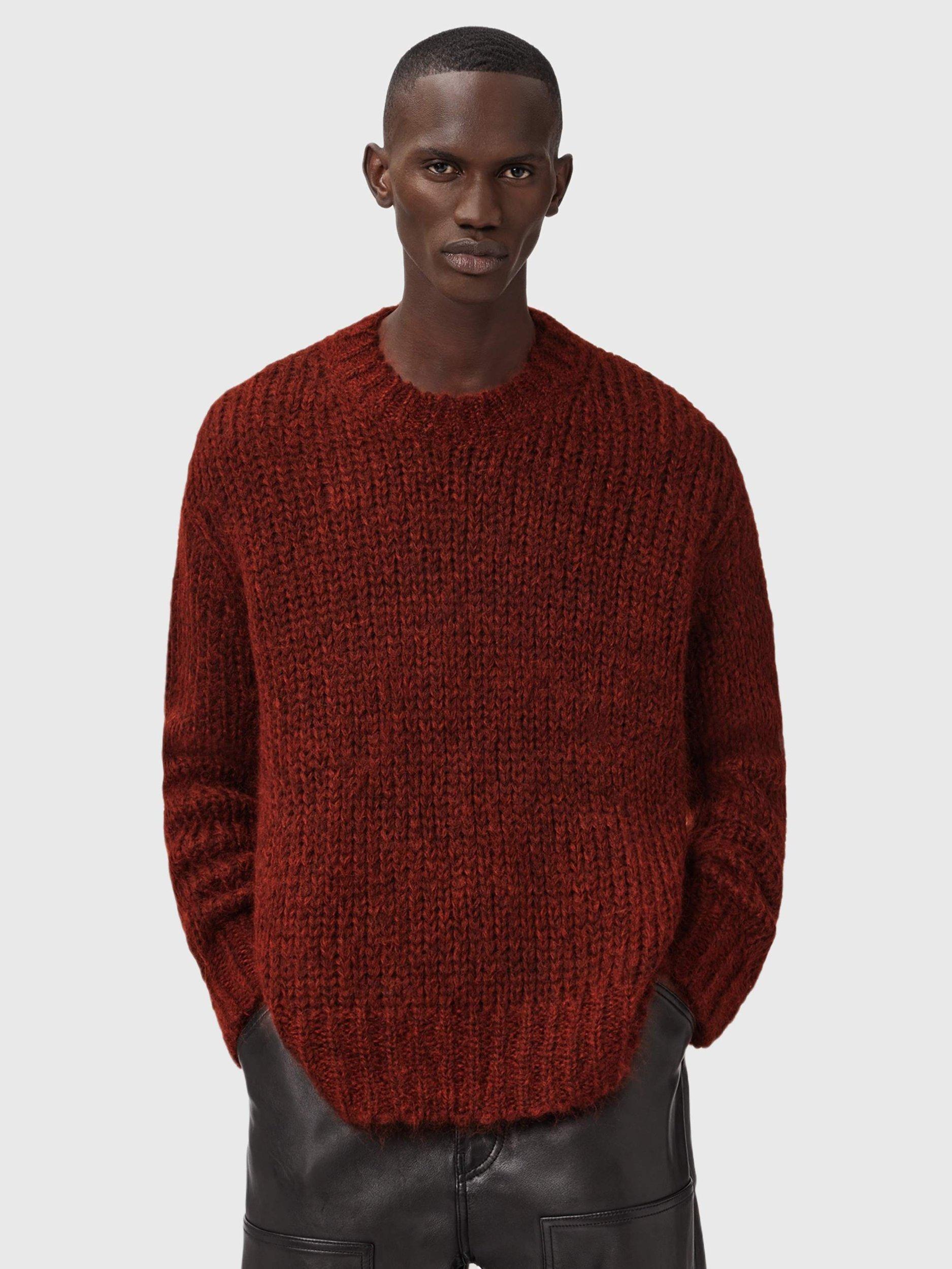 Product image 1 of 8, which shows AllSaints Myles Wool Mohair Blend Oversized Jumper, Rust Red, M