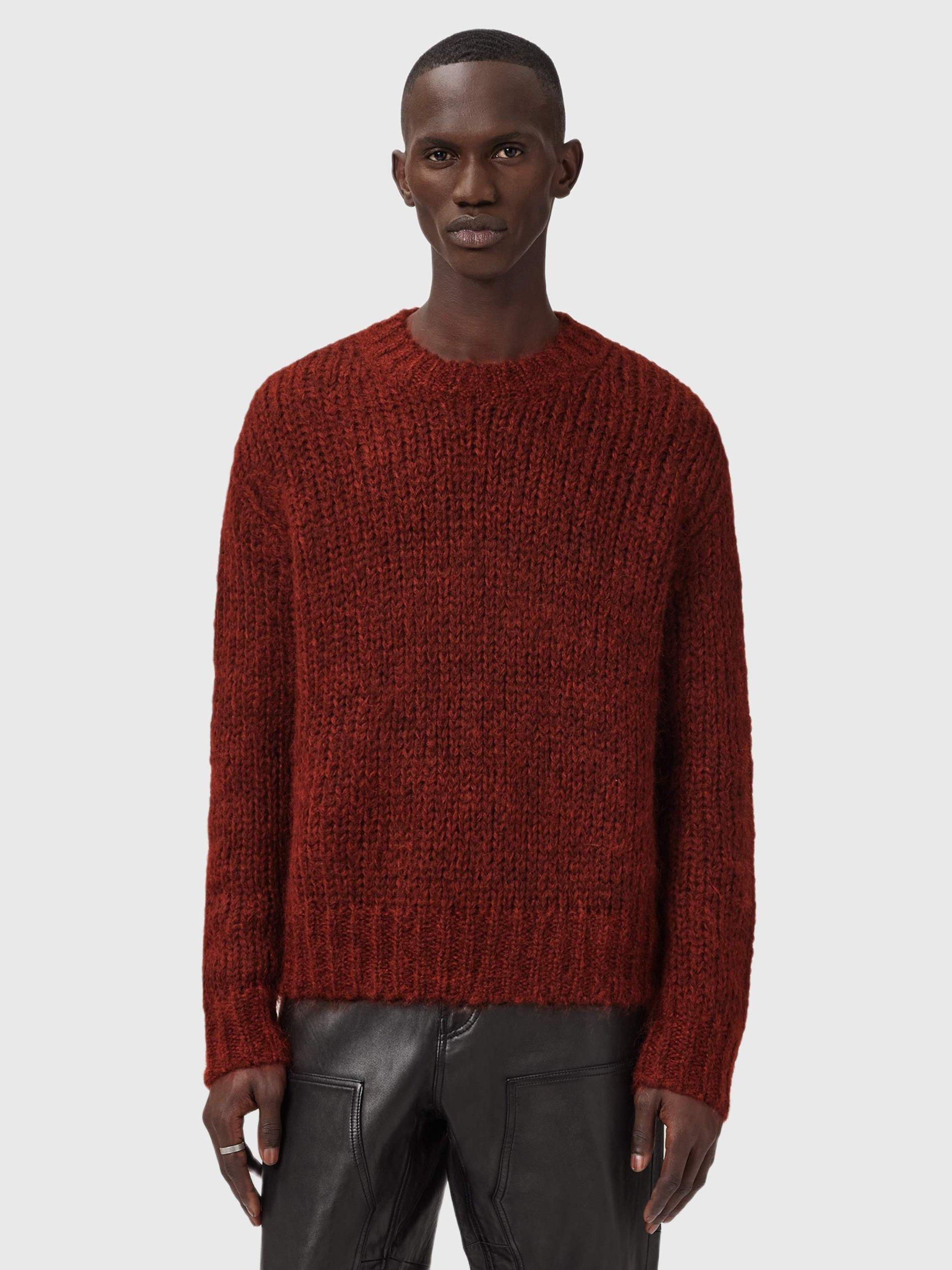 Product image 8 of 8, which shows AllSaints Myles Wool Mohair Blend Oversized Jumper, Rust Red, M