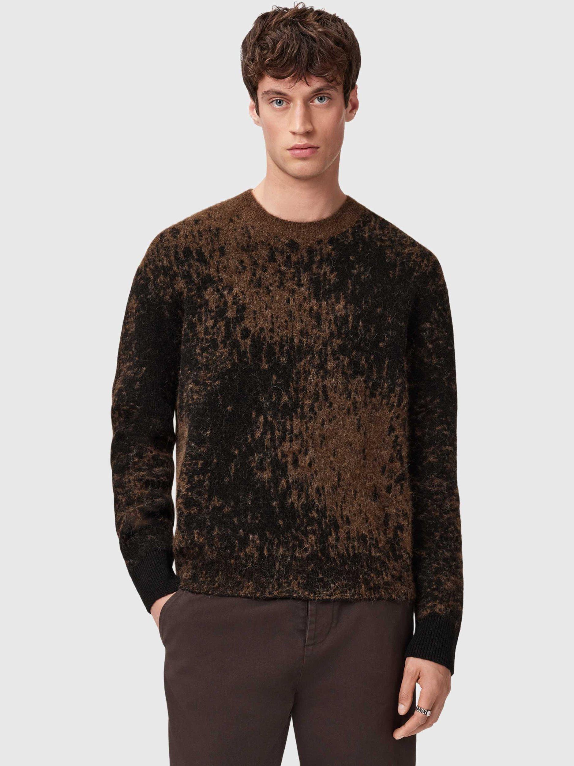 Product image 1 of 5, which shows AllSaints Storm Wool Blend Relaxed Crew Neck Jumper, Brown/Multi, L