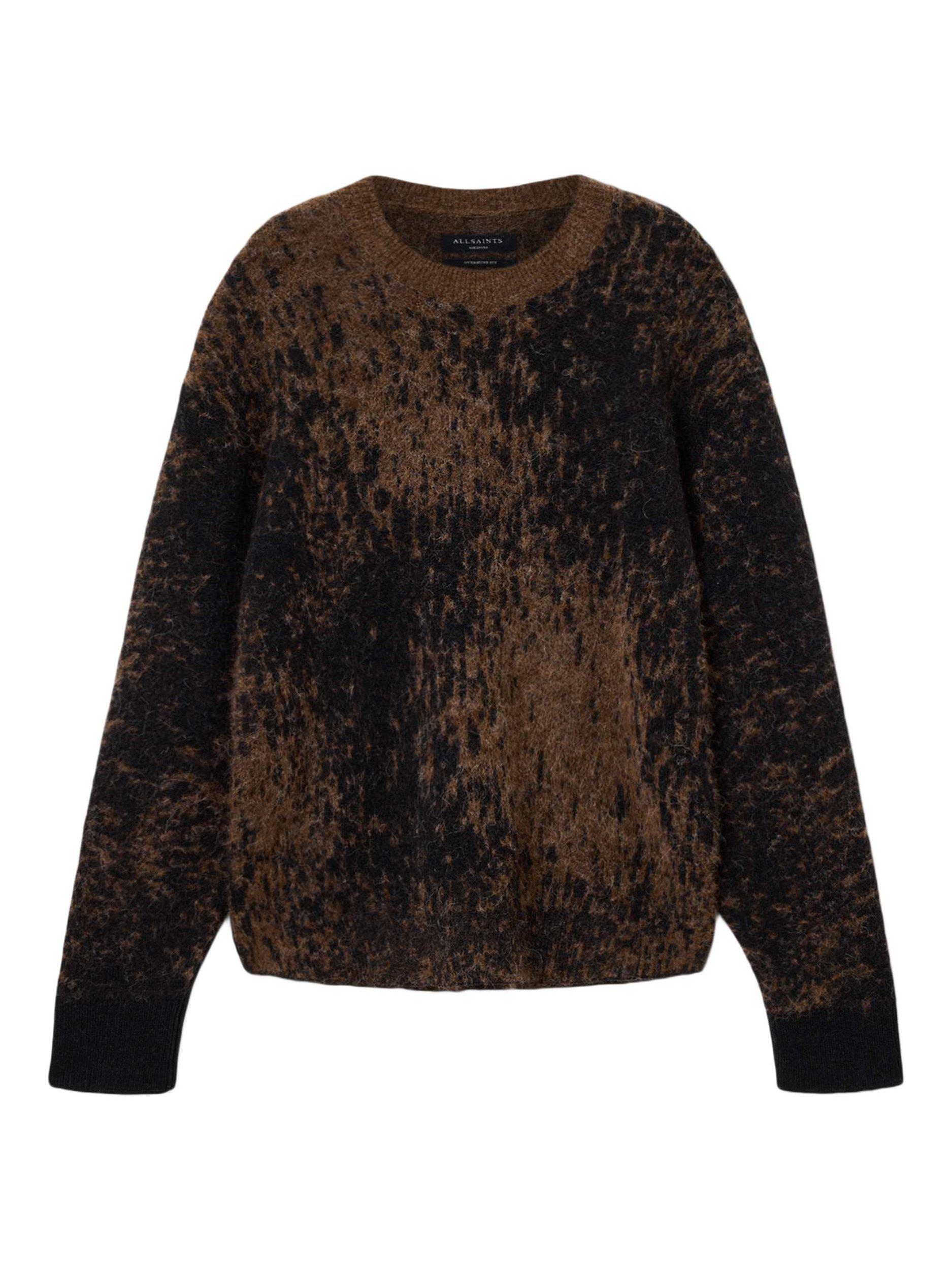 Product image 4 of 5, which shows AllSaints Storm Wool Blend Relaxed Crew Neck Jumper, Brown/Multi, L