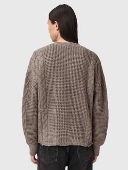 AllSaints Tenter Cotton Wool Mix Crew Neck Top, Fawn Brown - view 2, Fawn Brown
