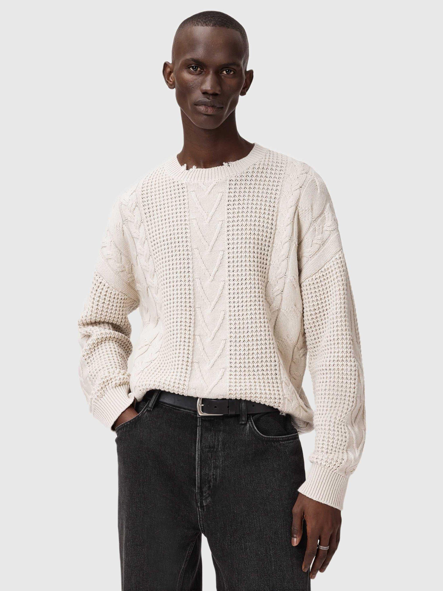 Product image 1 of 8, which shows AllSaints Tenter Wool Blend Crew Neck Jumper, Ecru, XS