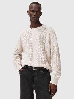 AllSaints Tenter Wool Blend Crew Neck Jumper, Ecru, Ecru