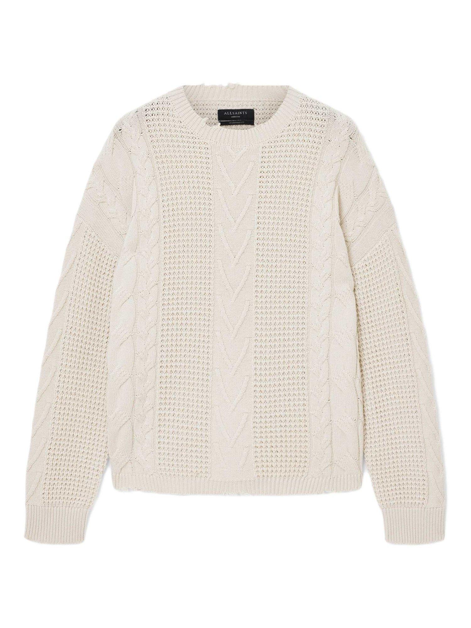 Product image 4 of 8, which shows AllSaints Tenter Wool Blend Crew Neck Jumper, Ecru, XS