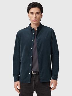 AllSaints Birchwood Organic Cotton Long Sleeve Collar Shirt, Moonstone Blue