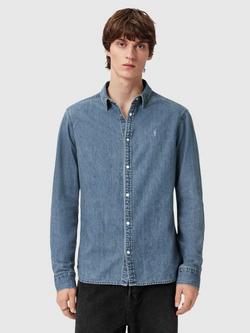 AllSaints Gleason Organic Cotton Regular Fit Shirt, Indigo Blue