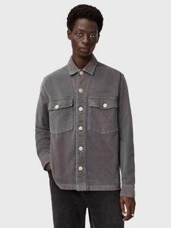 AllSaints Harrier Cotton Blend Long Sleeve Collar Shirt, Grey Mid