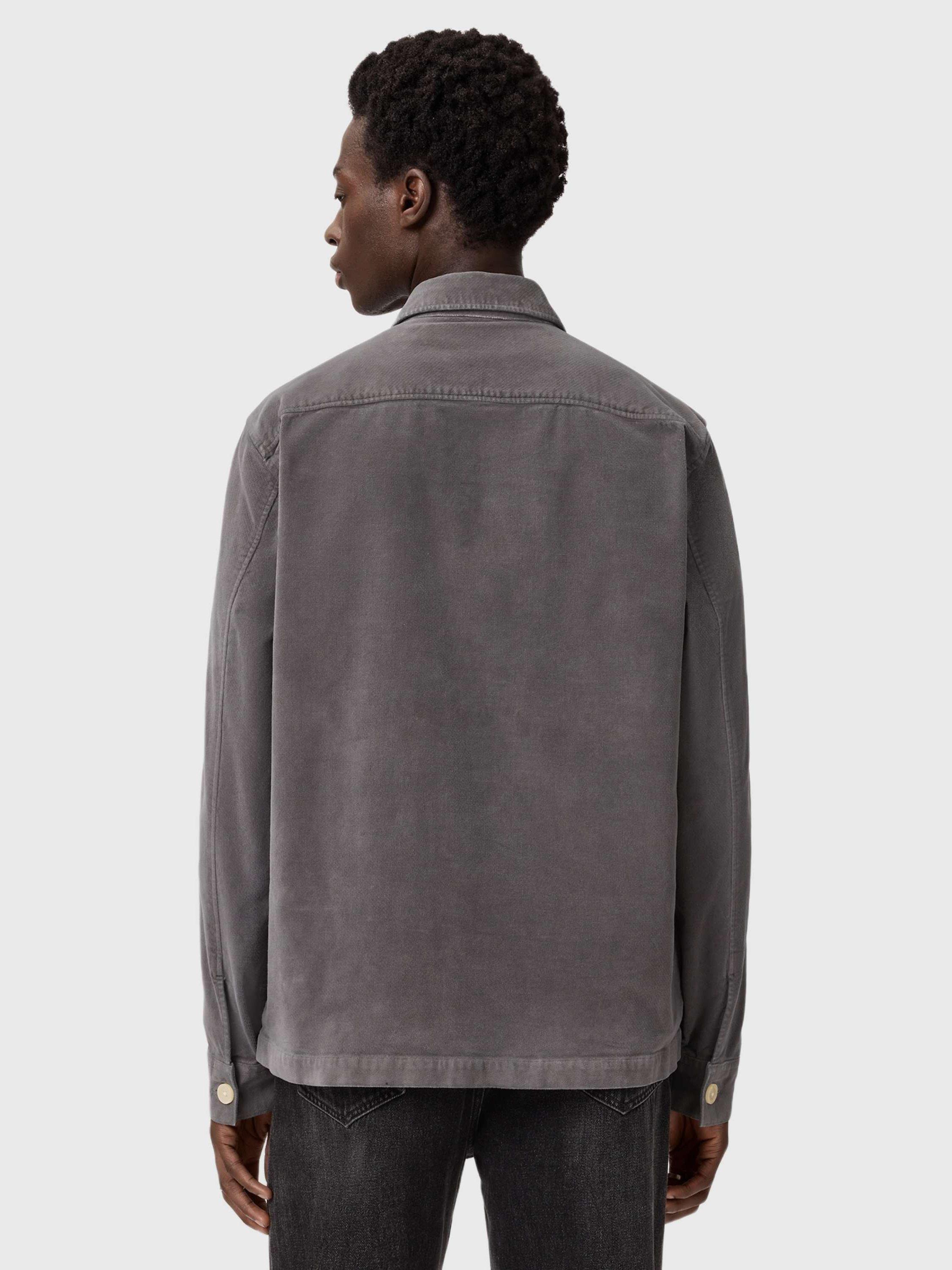 Product image 2 of 6, which shows AllSaints Harrier Cotton Blend Long Sleeve Collar Shirt, Grey Mid, L