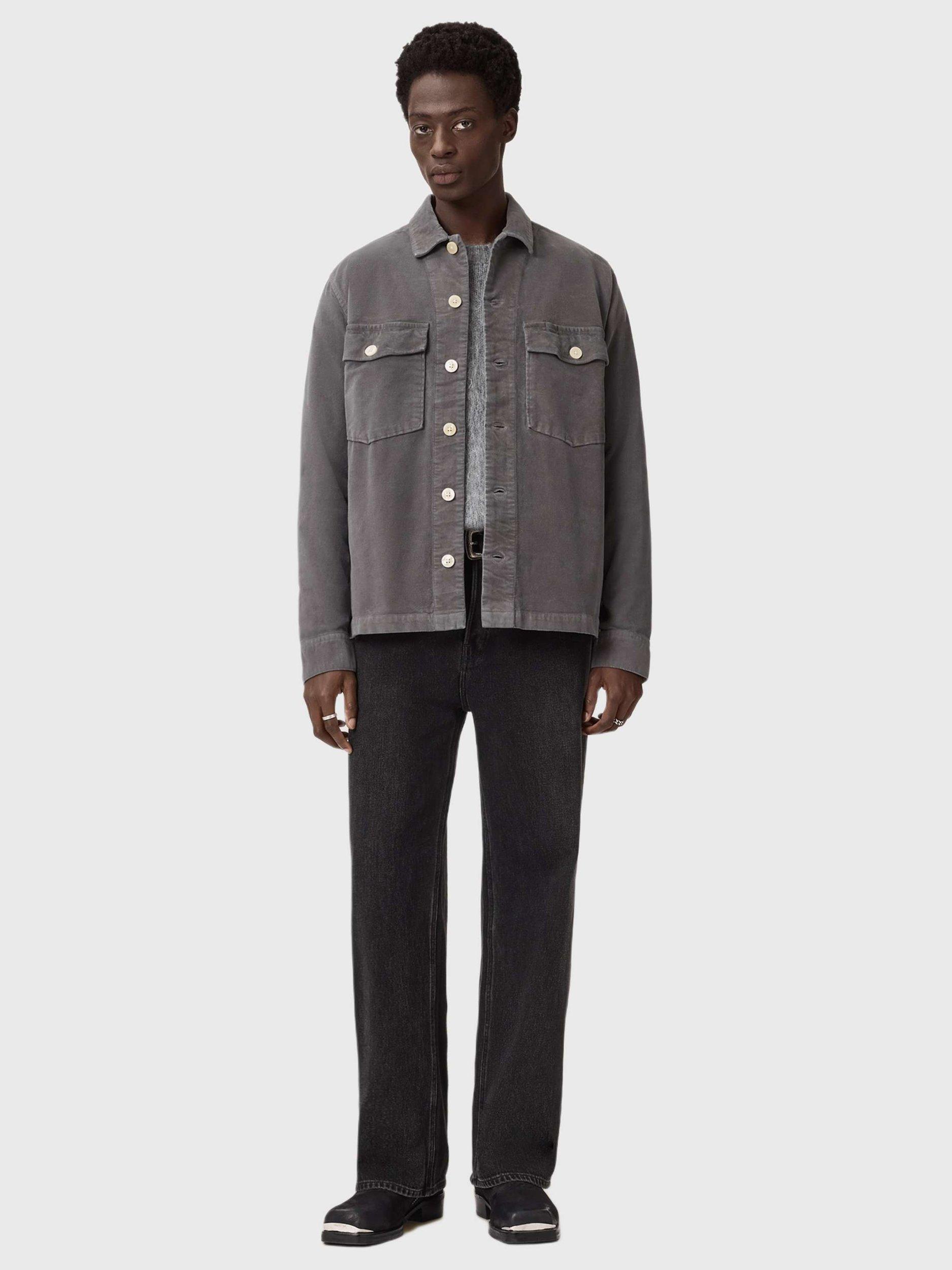 Product image 3 of 6, which shows AllSaints Harrier Cotton Blend Long Sleeve Collar Shirt, Grey Mid, L