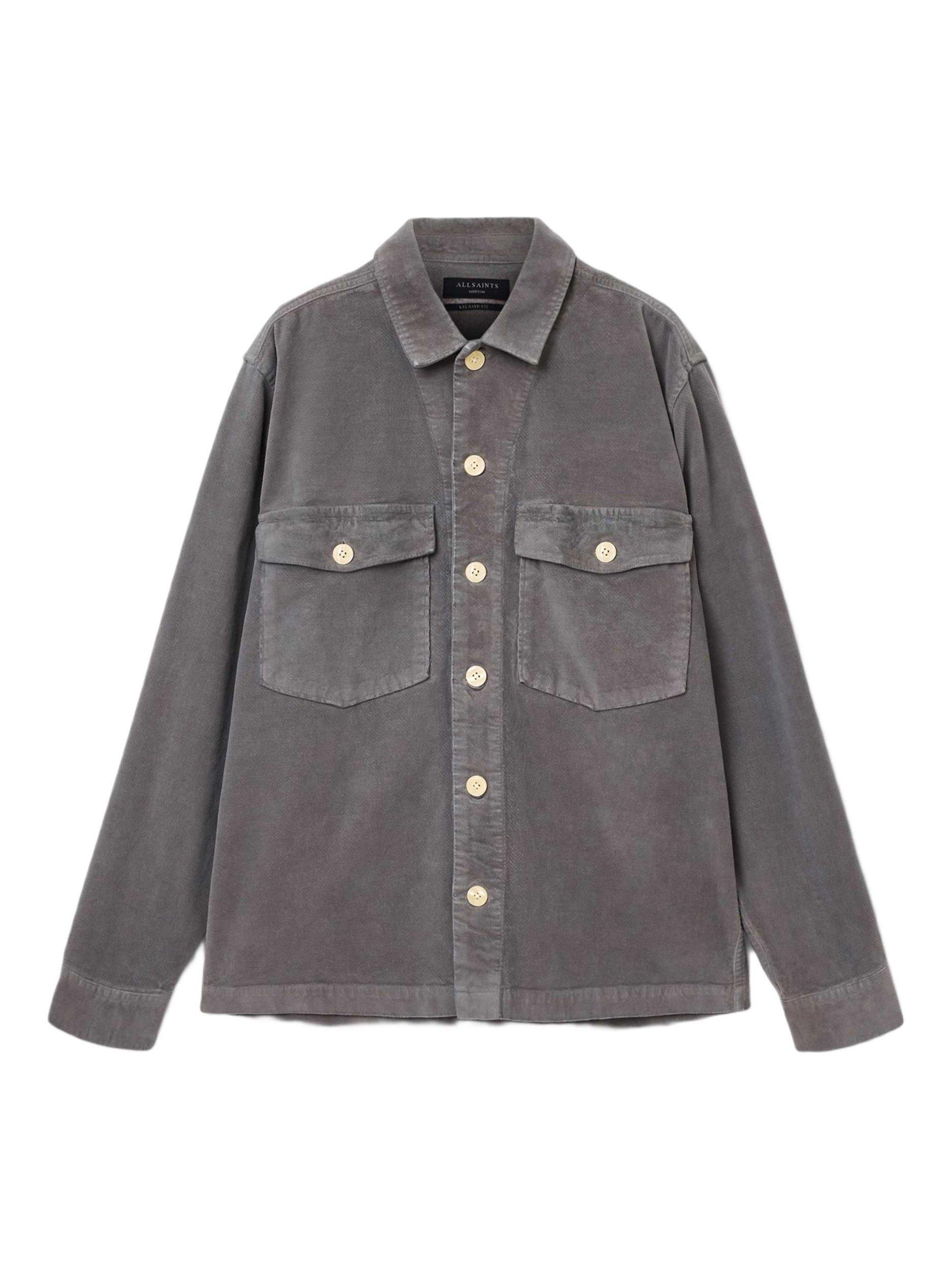 Product image 4 of 6, which shows AllSaints Harrier Cotton Blend Long Sleeve Collar Shirt, Grey Mid, L