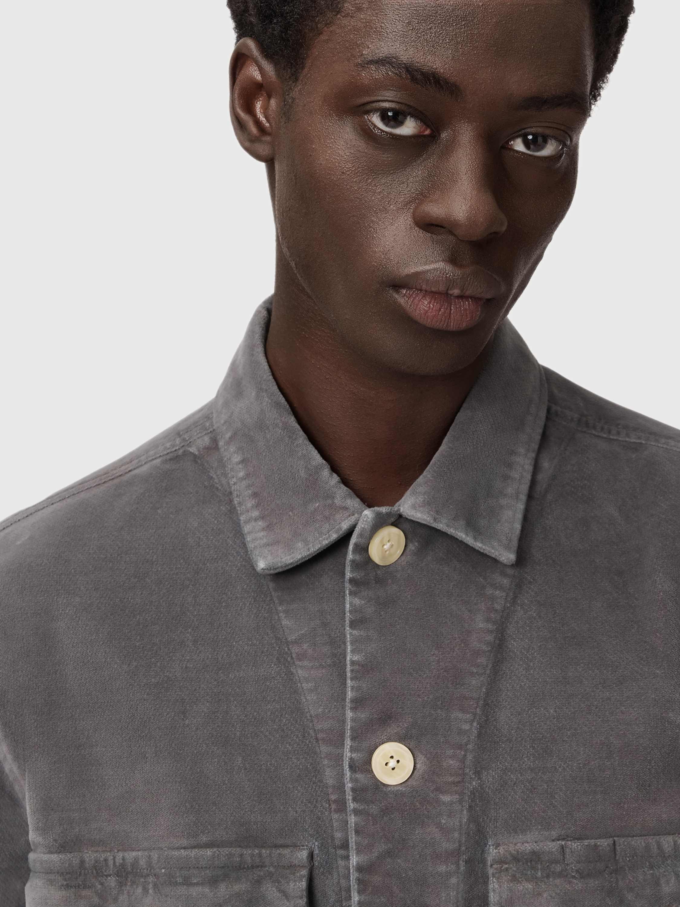 Product image 5 of 6, which shows AllSaints Harrier Cotton Blend Long Sleeve Collar Shirt, Grey Mid, L