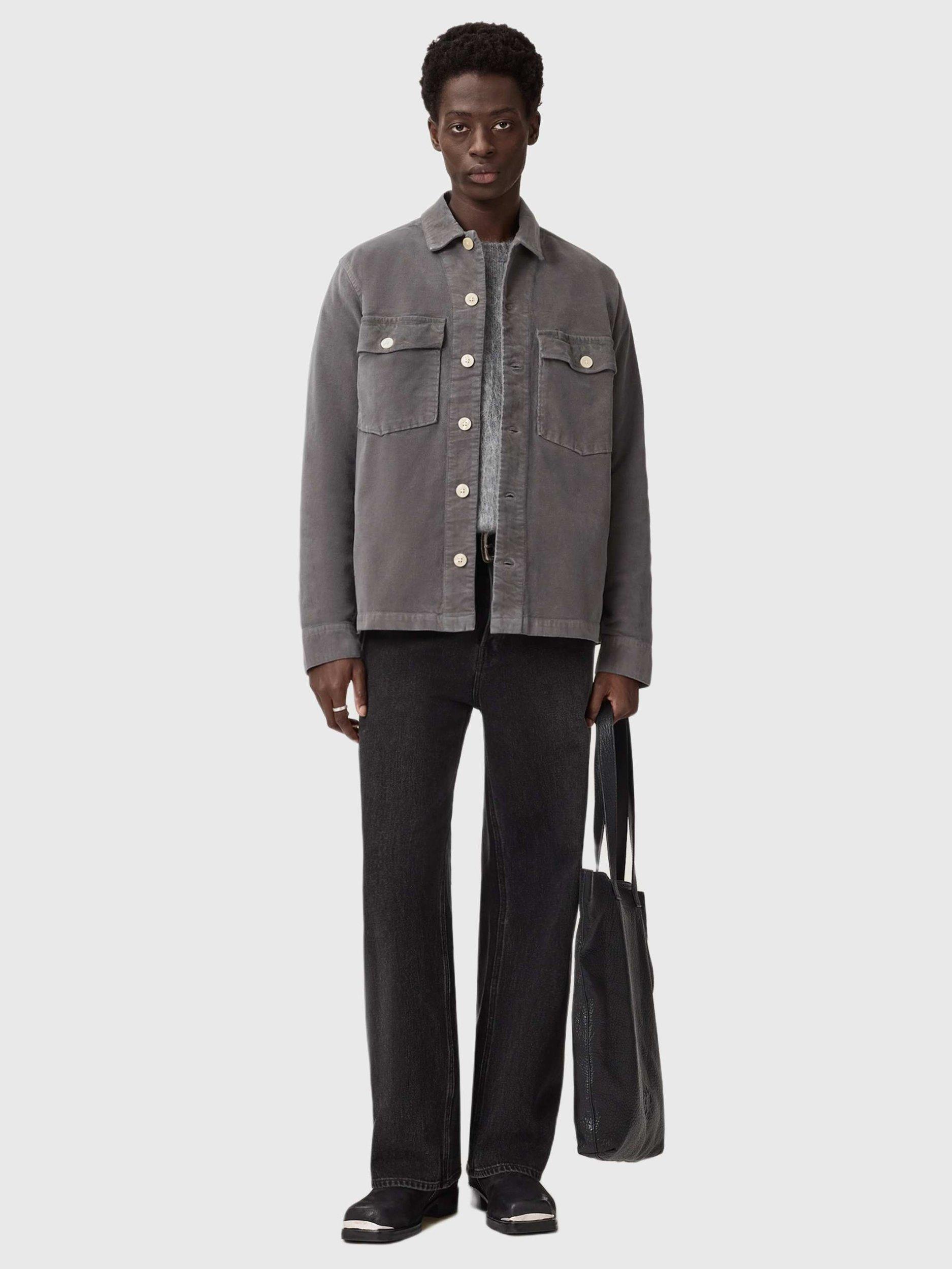 Product image 6 of 6, which shows AllSaints Harrier Cotton Blend Long Sleeve Collar Shirt, Grey Mid, L