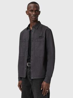 AllSaints Rohdi Cotton Blend Long Sleeve Collar Shirt, Blue Mid