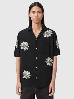 AllSaints Petal Button Through Short Sleeve Shirt, Jet Black, Jet Black