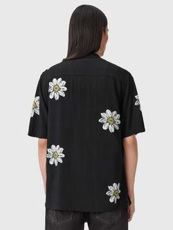 AllSaints Petal Button Through Short Sleeve Shirt, Jet Black - view 2, Jet Black