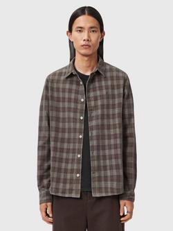 AllSaints Torlin Pure Cotton Long Sleeve Checked Shirt, Dusky Grey, Dusky Grey