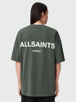 AllSaints Halcyon Organic Cotton Short Sleeve Crew Neck T-Shirt - view 2, Green Mid