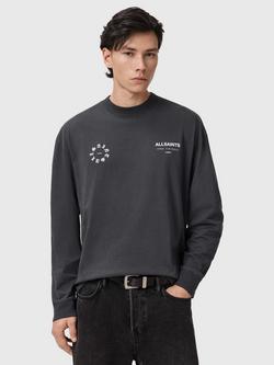 AllSaints Kindred Cotton Long Sleeve Crew T-Shirt, Washed Black, Washed Black