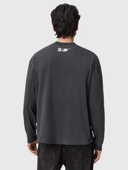 AllSaints Kindred Cotton Long Sleeve Crew T-Shirt, Washed Black - view 2, Washed Black